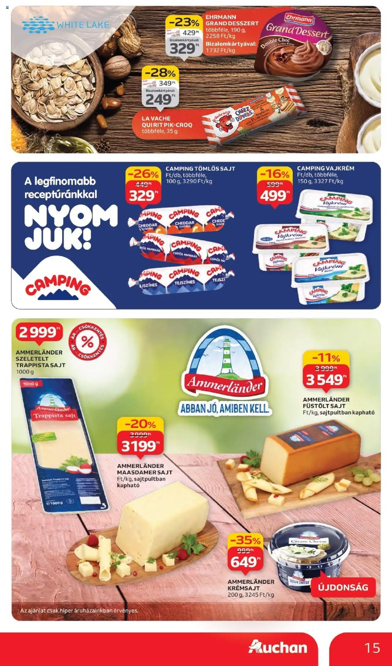 Auchan akciós ujság - amely érvényes a következő dátumtól: 11.09.2025 | Oldal: 15 | Termékek: Tomlos sajt, Krémsajt, Füstölt sajt, Trappista sajt