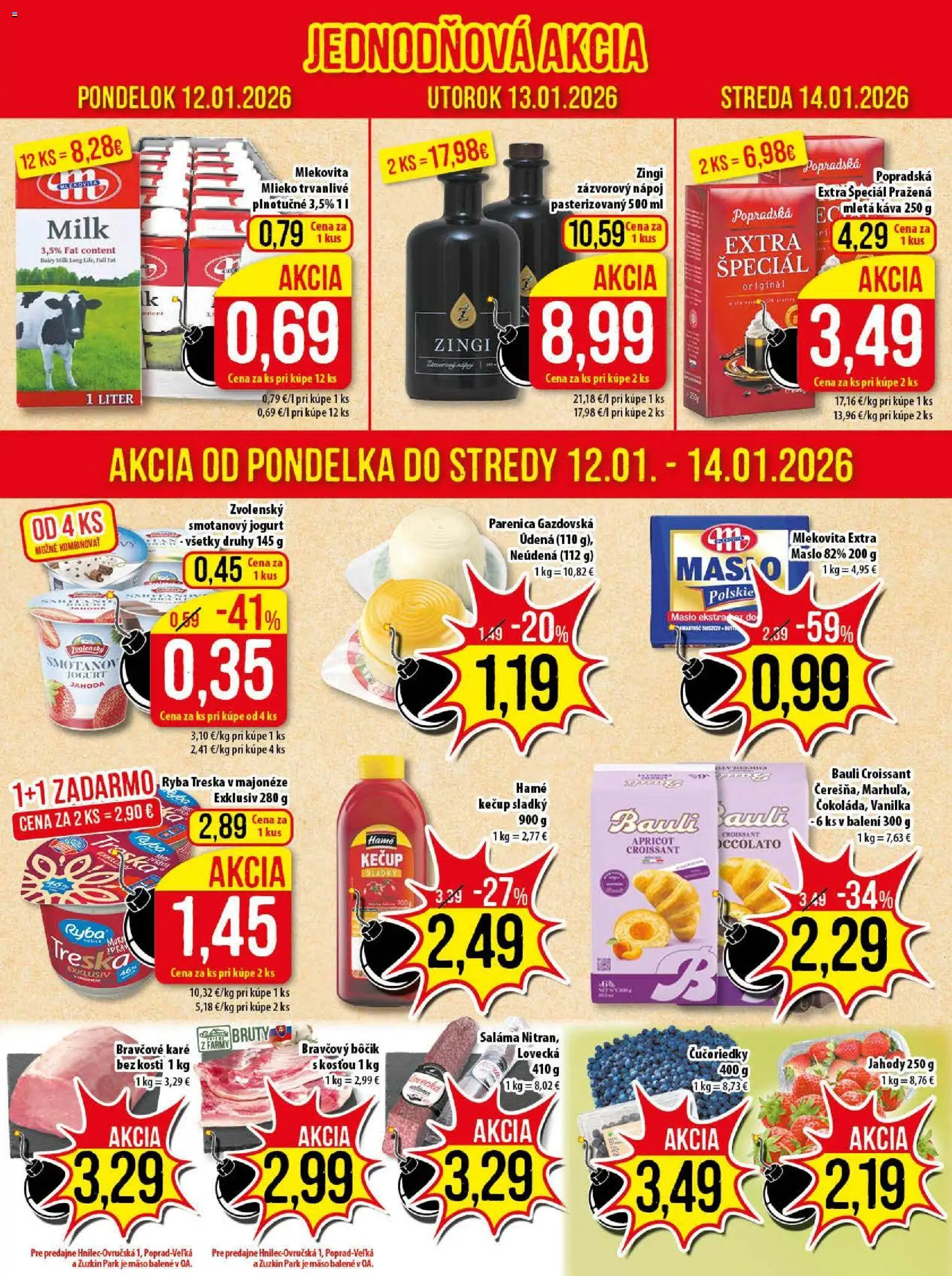 Nové Klas akcie – leták je platný od 12.01.2026 | Strana: 2 | Produkty: Saláma, Čučoriedky, Jahody, Kečup