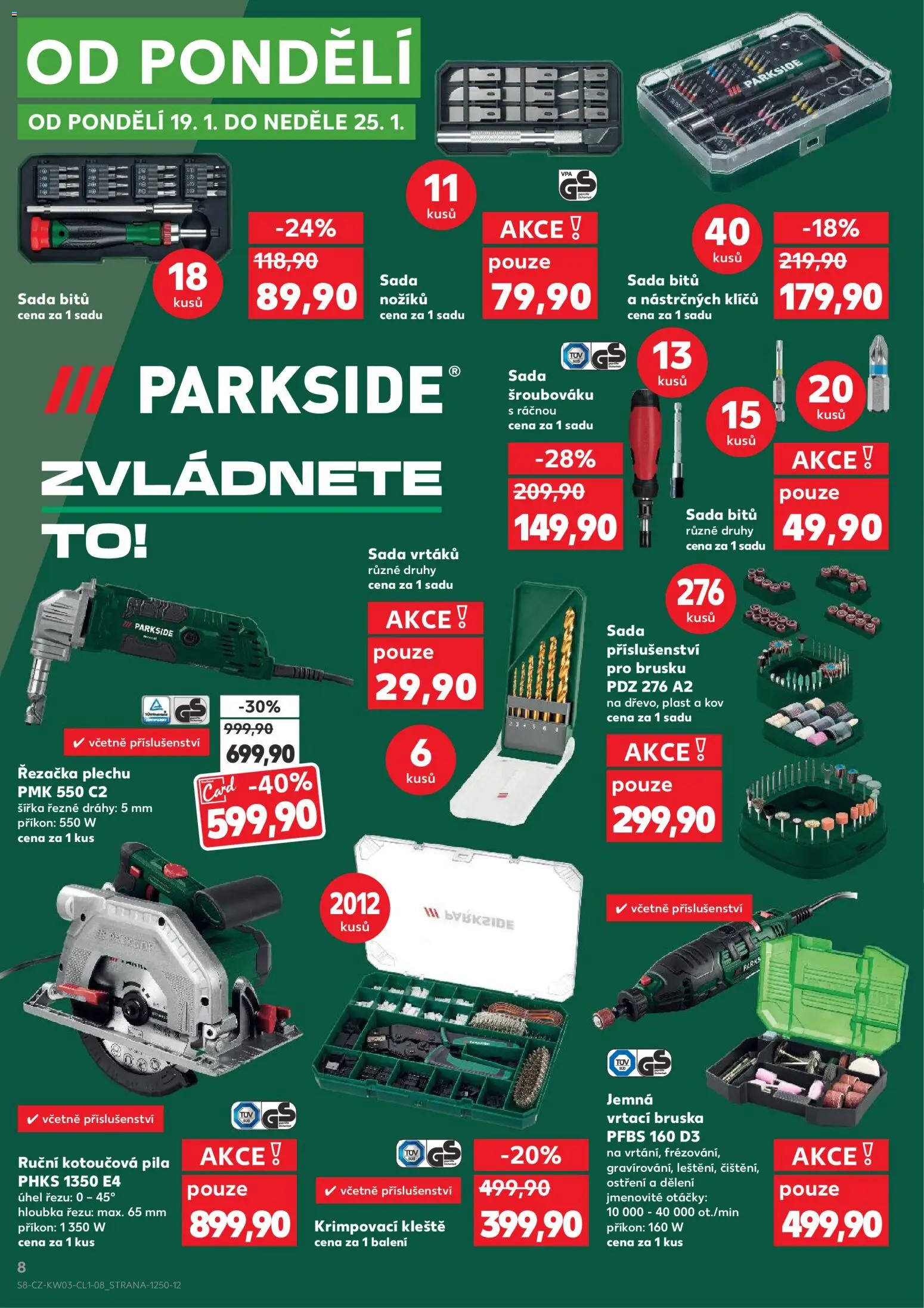 Kaufland leták - Kolín od 14.01.2026 | Strana: 8 | Produkty: Krimpovací kleště, Řezačka, Sada bitů, Pila