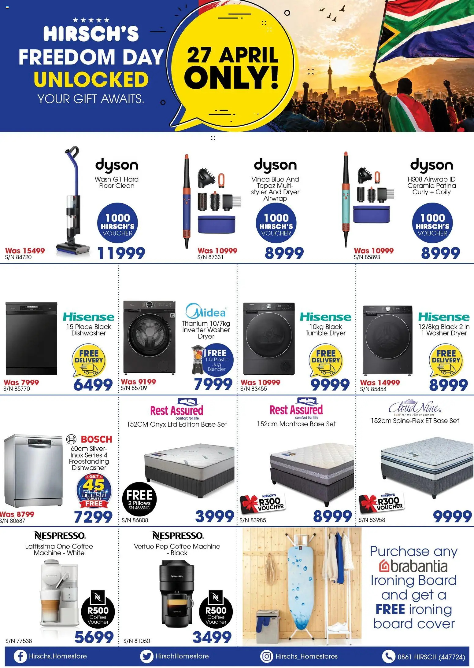 New Hirsch's catalogue – valid from 27.04.2026 | Page: 3 | Products: Dryer, Dishwasher, Ironing board, Coffee