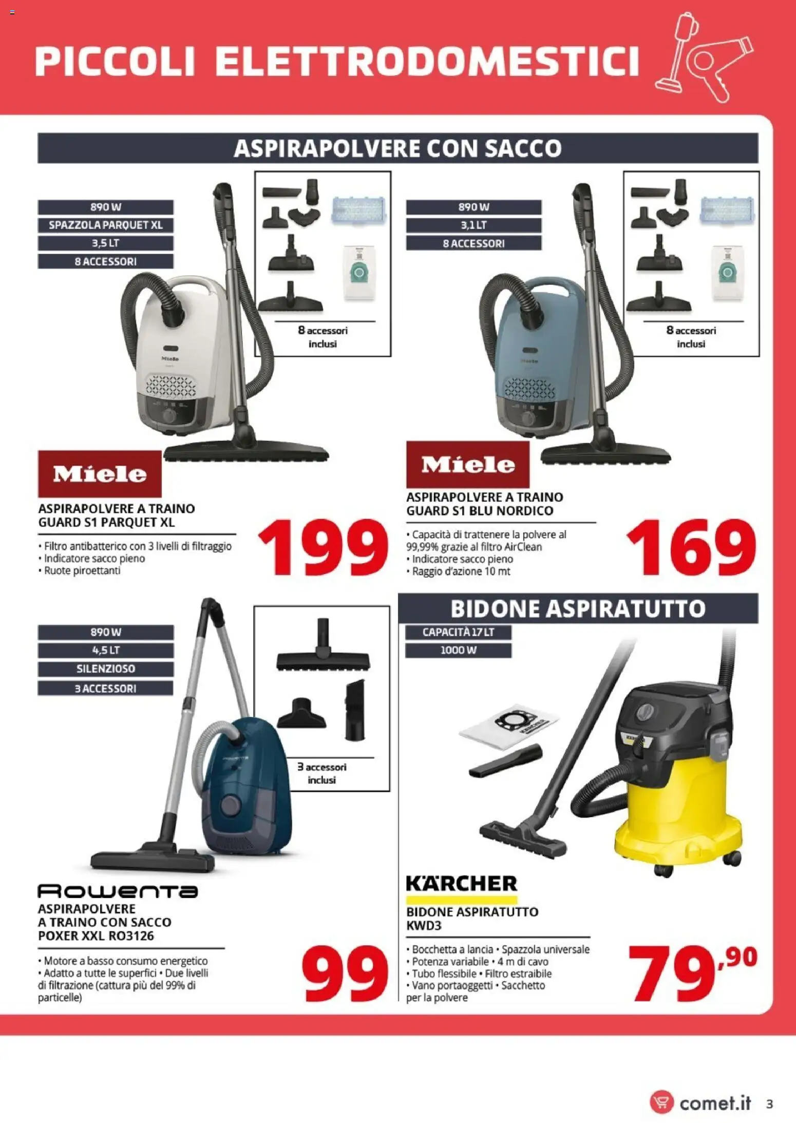 Volantino Comet del 09.01.2026 | Pagina: 3 | Prodotti: Spazzola, Cavo, Aspirapolvere, Miele