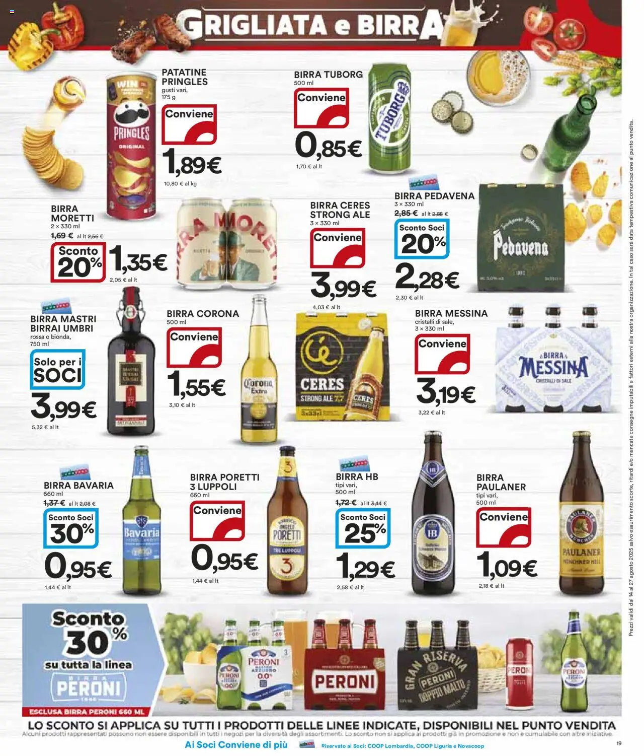Volantino Ipercoop del 14.08.2025 | Pagina: 19 | Prodotti: Birra, Patatine, Birra Moretti, Birra messina