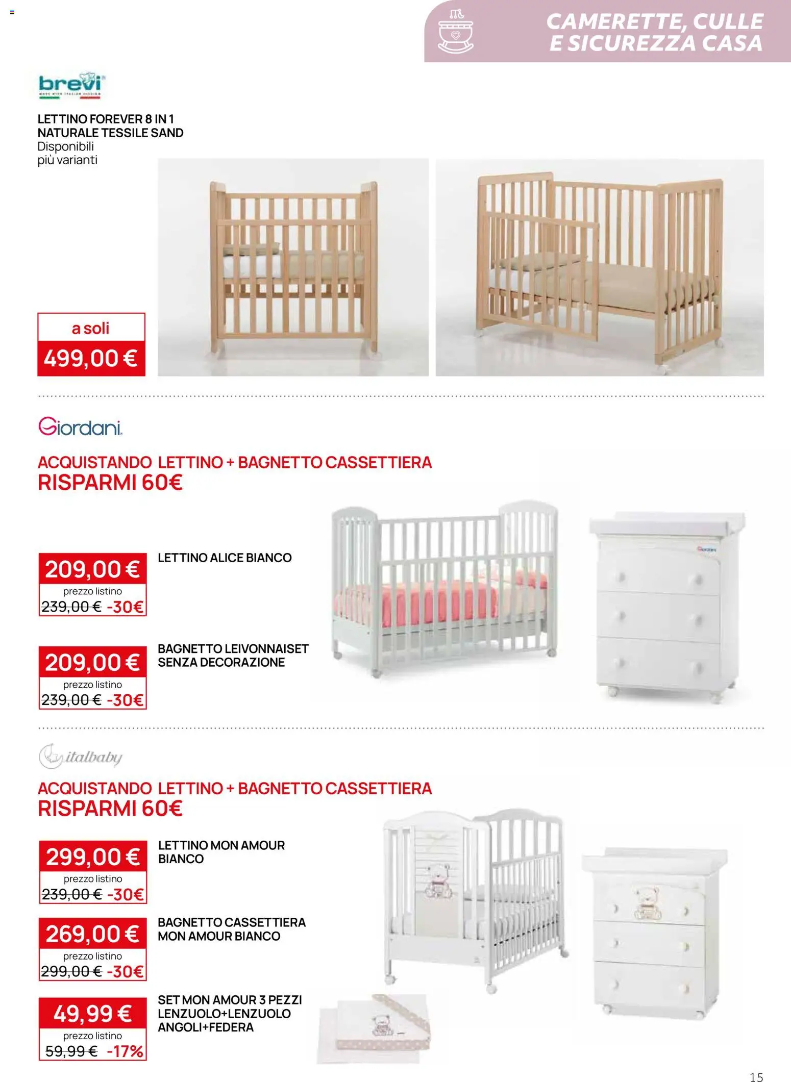 Volantino Prenatal del 17.04.2026 | Pagina: 15 | Prodotti: Lettino, Bagnetto, Cassettiera