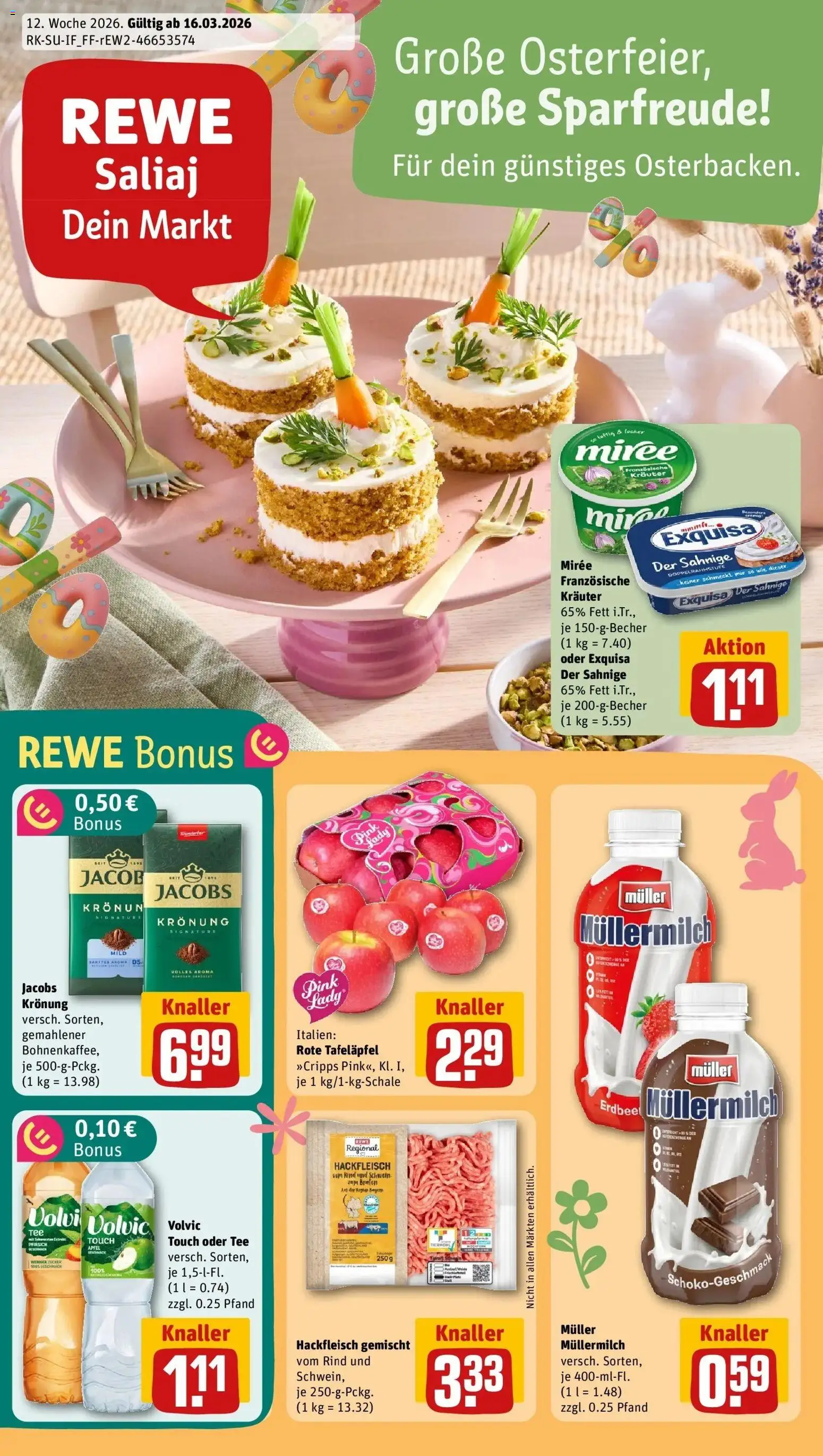 Rewe Prospekt Nürnberg	 – gültig ab 15.03.2026 | Seite: 1 | Produkte: Volvic touch, Pfirsich, Müllermilch, Hackfleisch