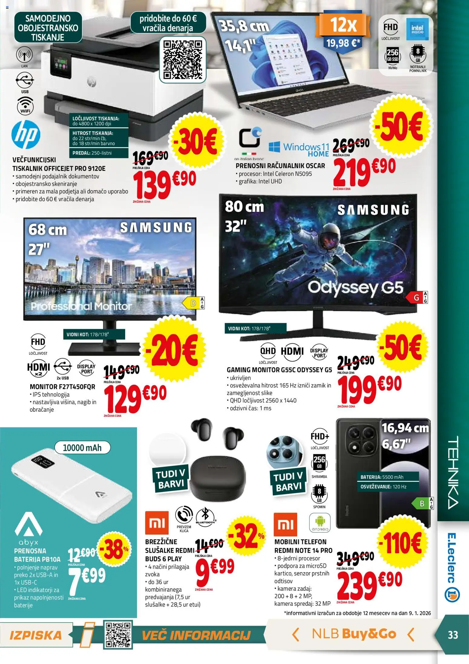 Novi E.leclerc katalog ponudbe – veljaven od 21.01.2026 | Stran: 33 | Izdelki: Prenosni racunalnik, Racunalnik, Kamera, Baterije