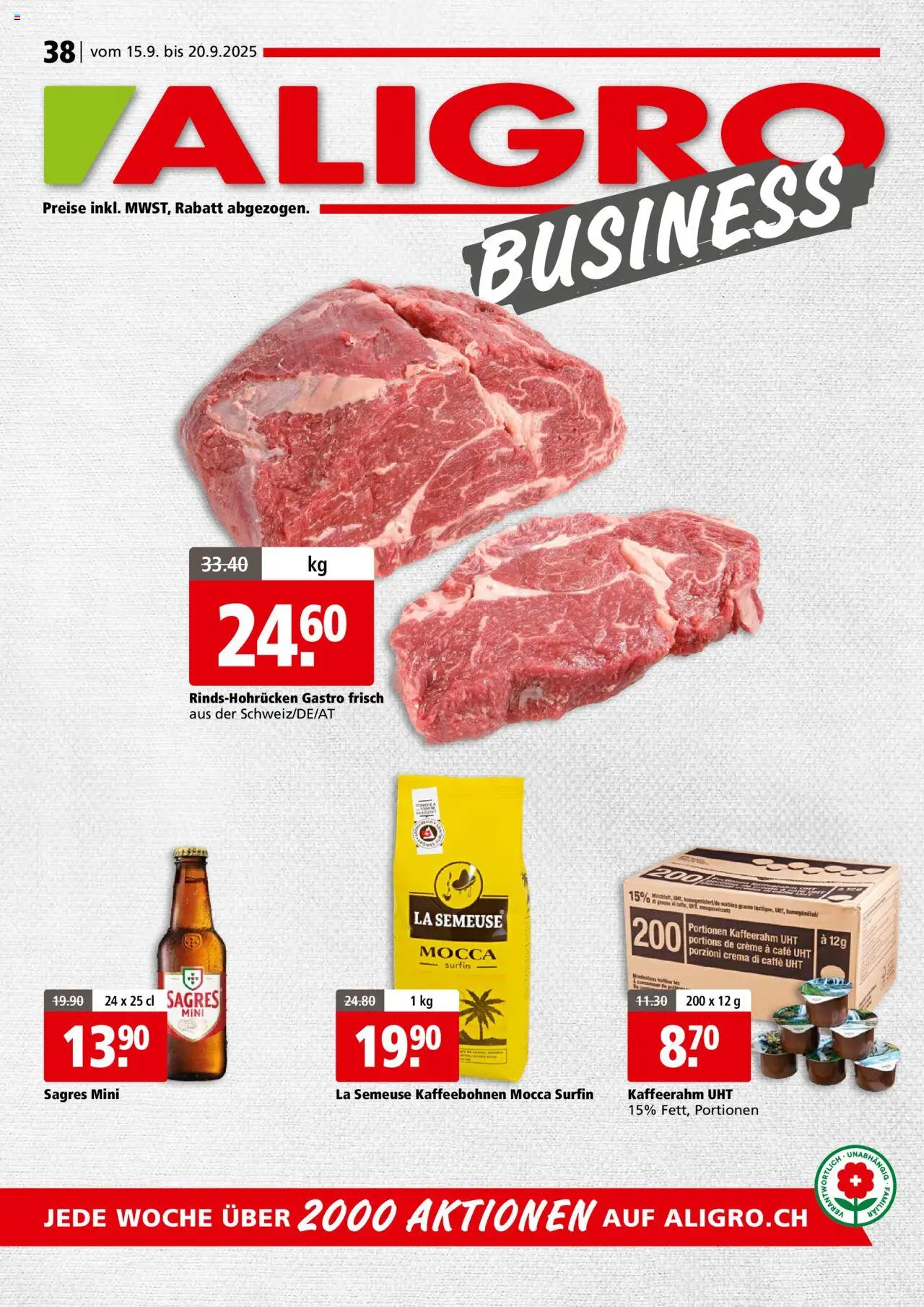 Aligro Aktionen Businesskunden - Chavannes, Matran, Genf, Sitten – gültig ab 15.09.2025 | Seite: 1 | Produkte: Creme