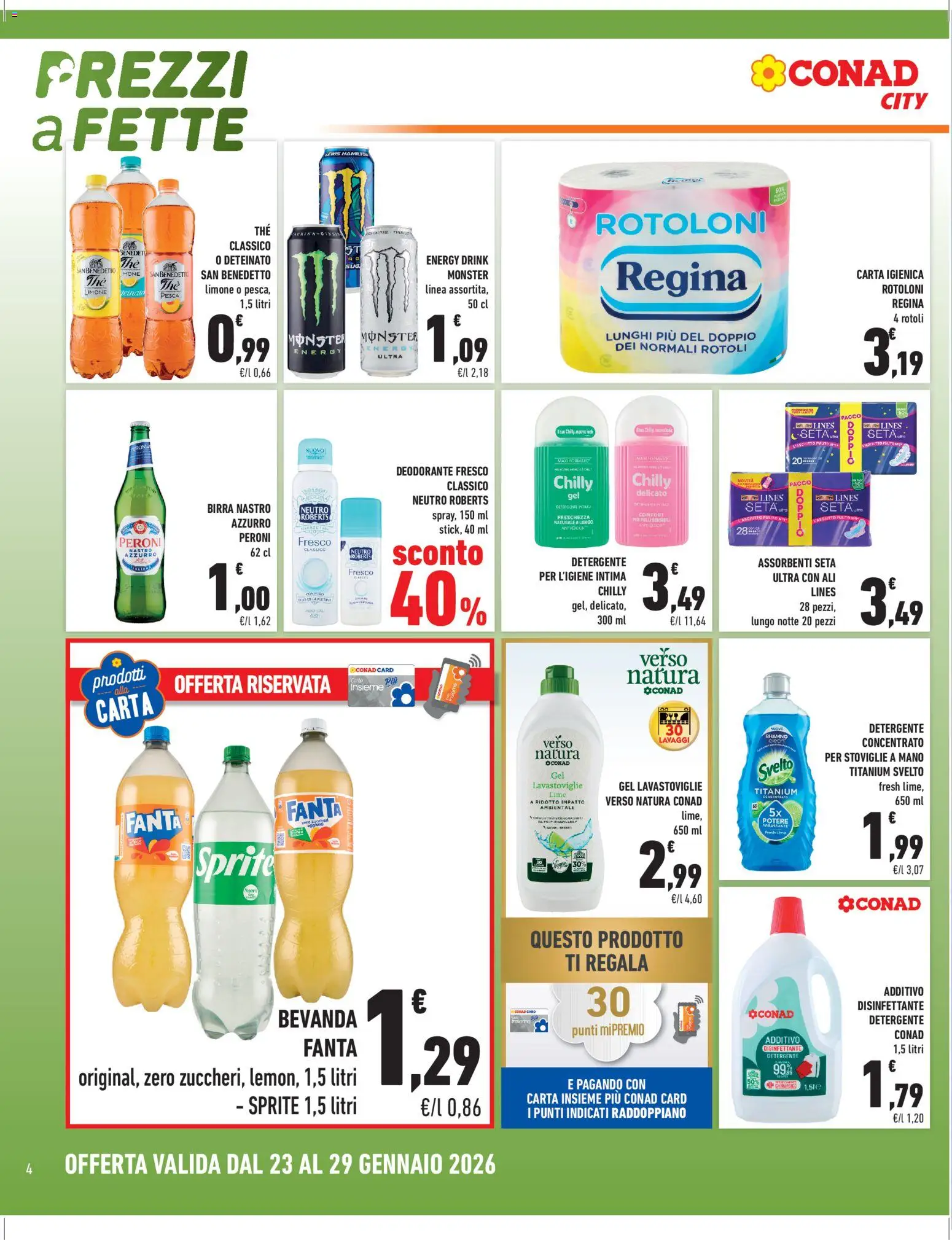 Volantino Conad del 23.01.2026 | Pagina: 4 | Prodotti: Carta igienica, Birra, Limone, Pesca