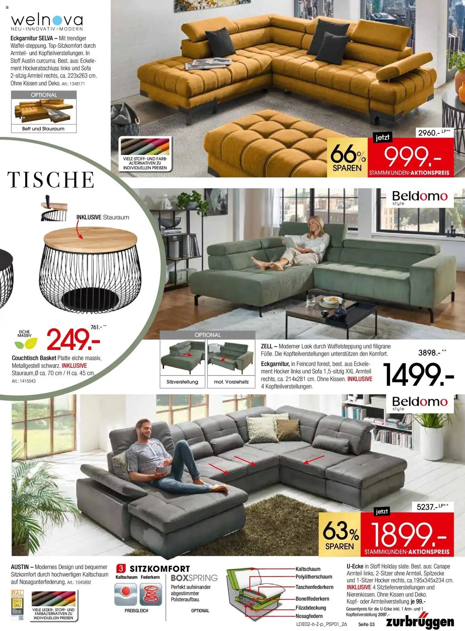 Zurbrüggen - Zurbrüggen: Ihr Einrichtungshaus der Extraklasse – gültig ab 20.02.2026 | Seite: 3 | Produkte: Bett, Kissen, Sofa, Couchtisch