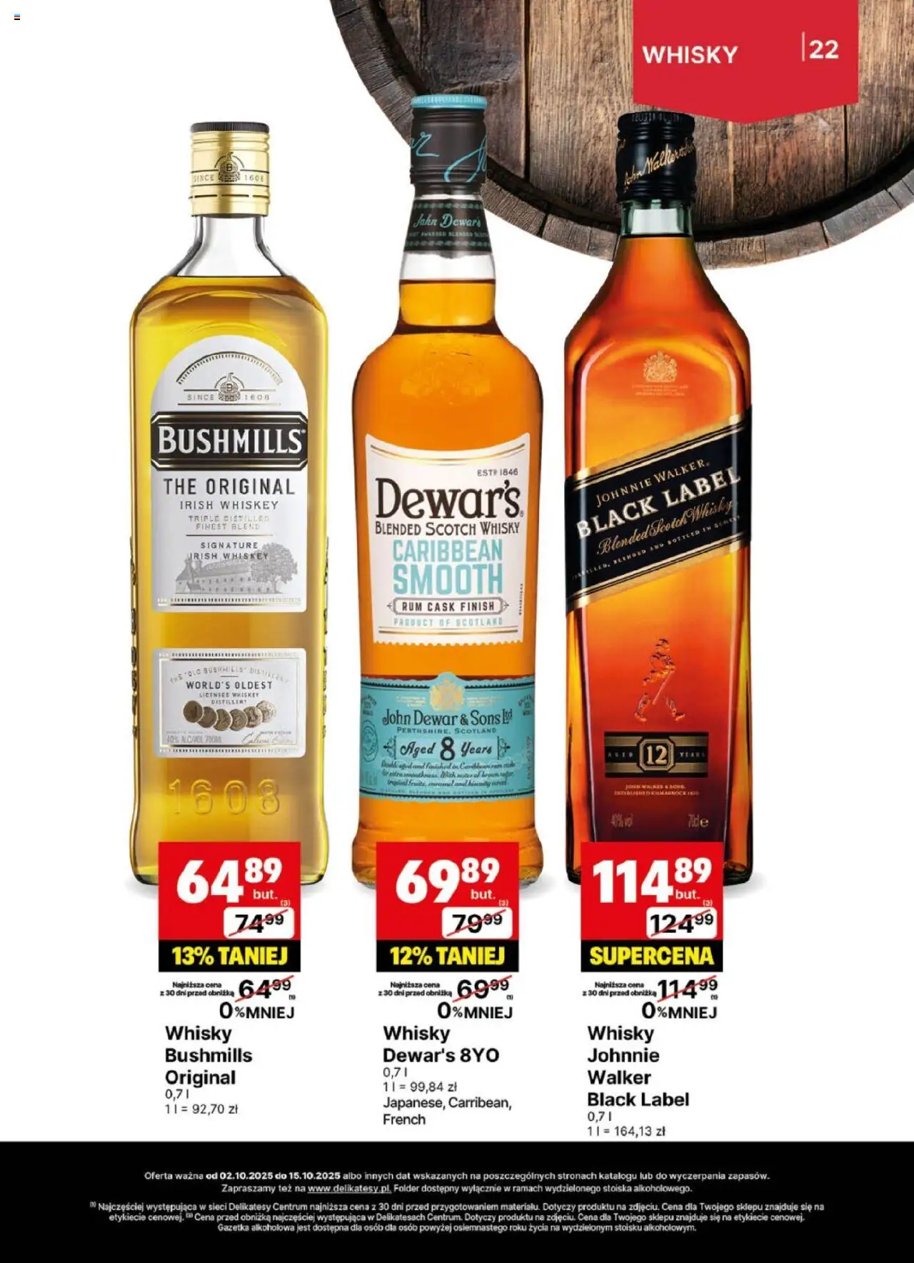 Delikatesy Centrum Gazetka - DeliBarek od 02.10.2025 | Strona: 22 | Produkty: Delikatesy, Black Label, Finish, Whisky