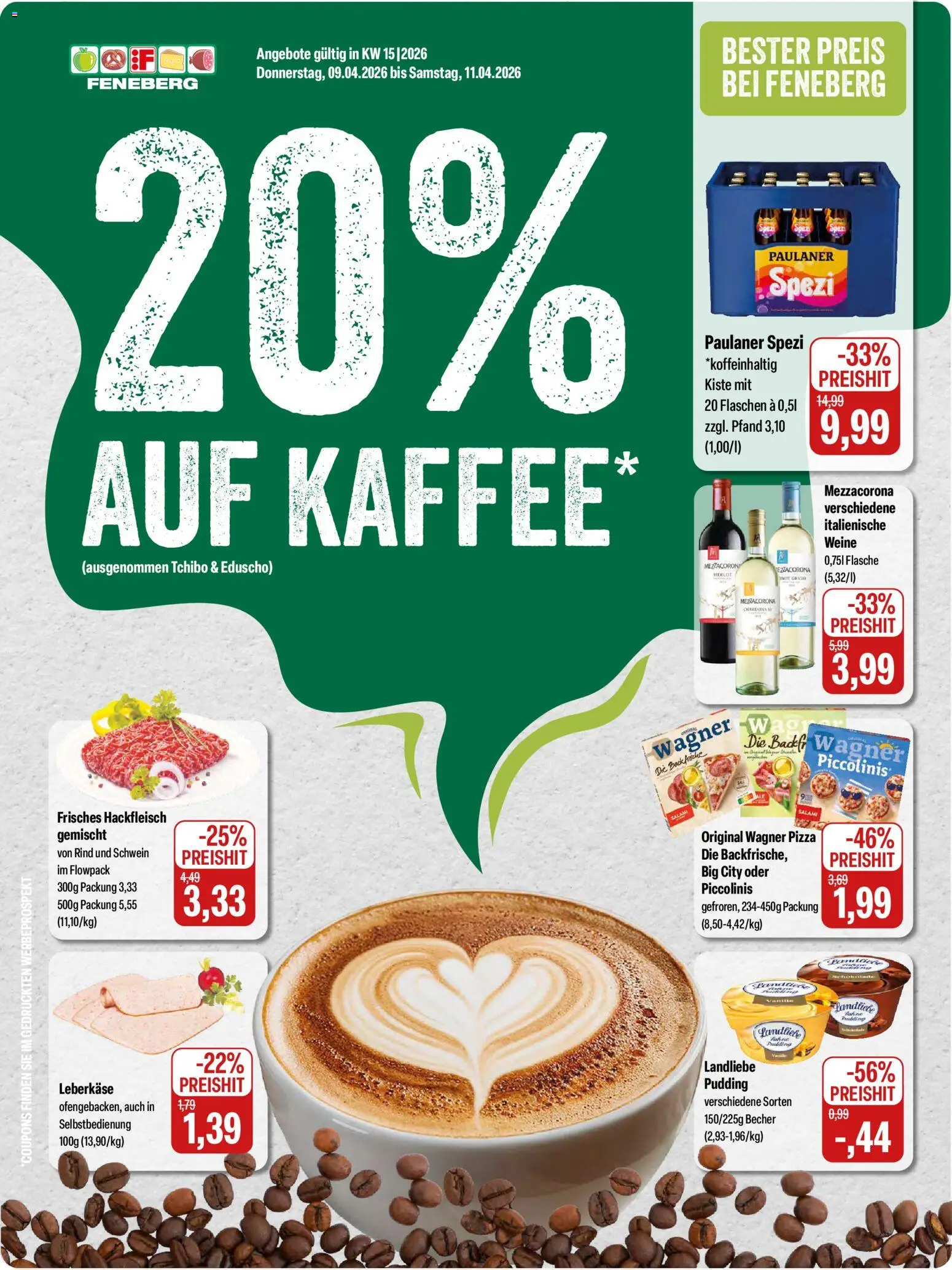 Feneberg Angebote – gültig ab 09.04.2026 | Seite: 1 | Produkte: Merlot, Pudding, Salami, Hackfleisch