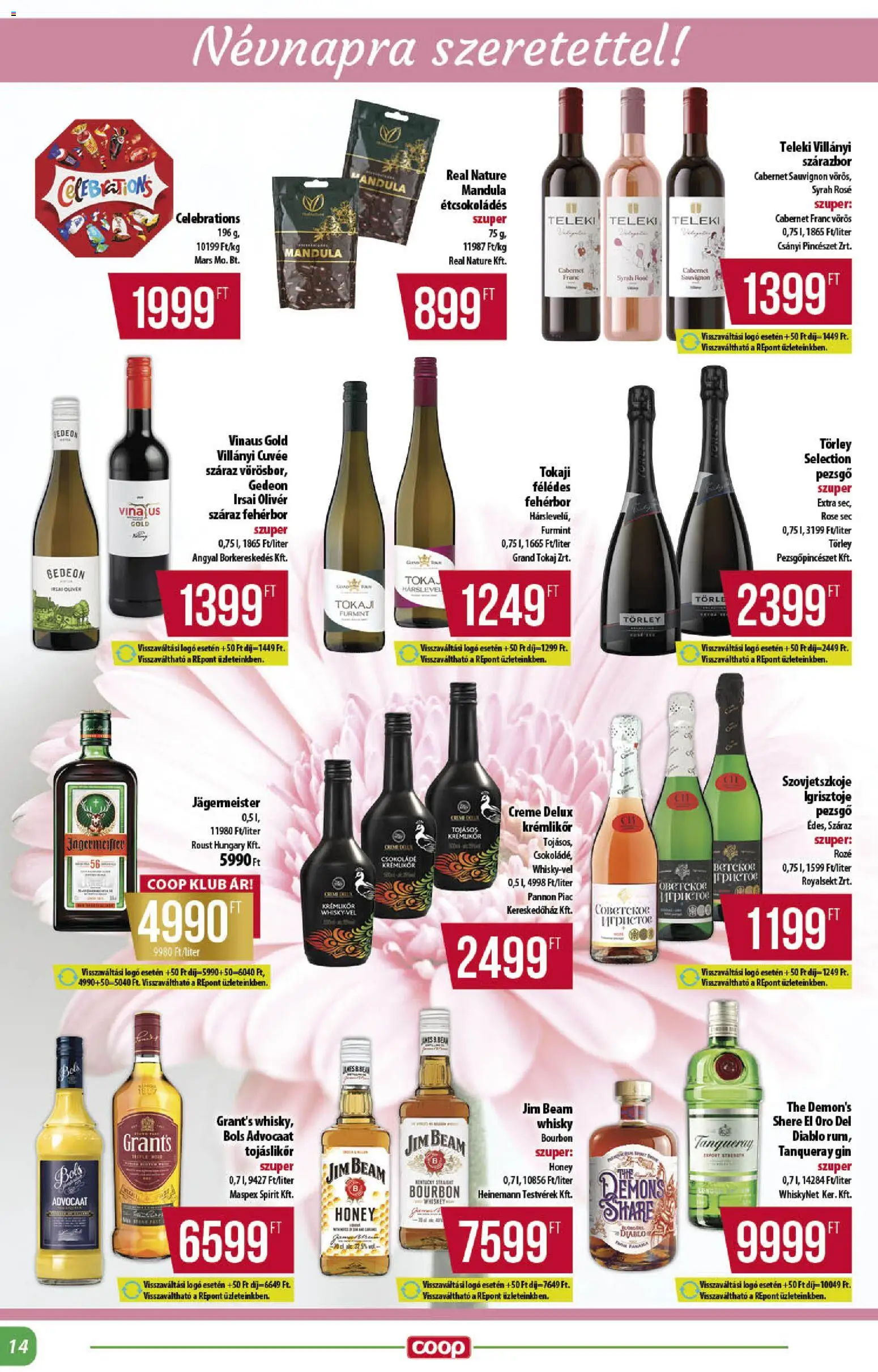 COOP akciós ujság - amely érvényes a következő dátumtól: 13.11.2025 | Oldal: 14 | Termékek: Krémlikőr, Bourbon, Tojáslikőr, Gin