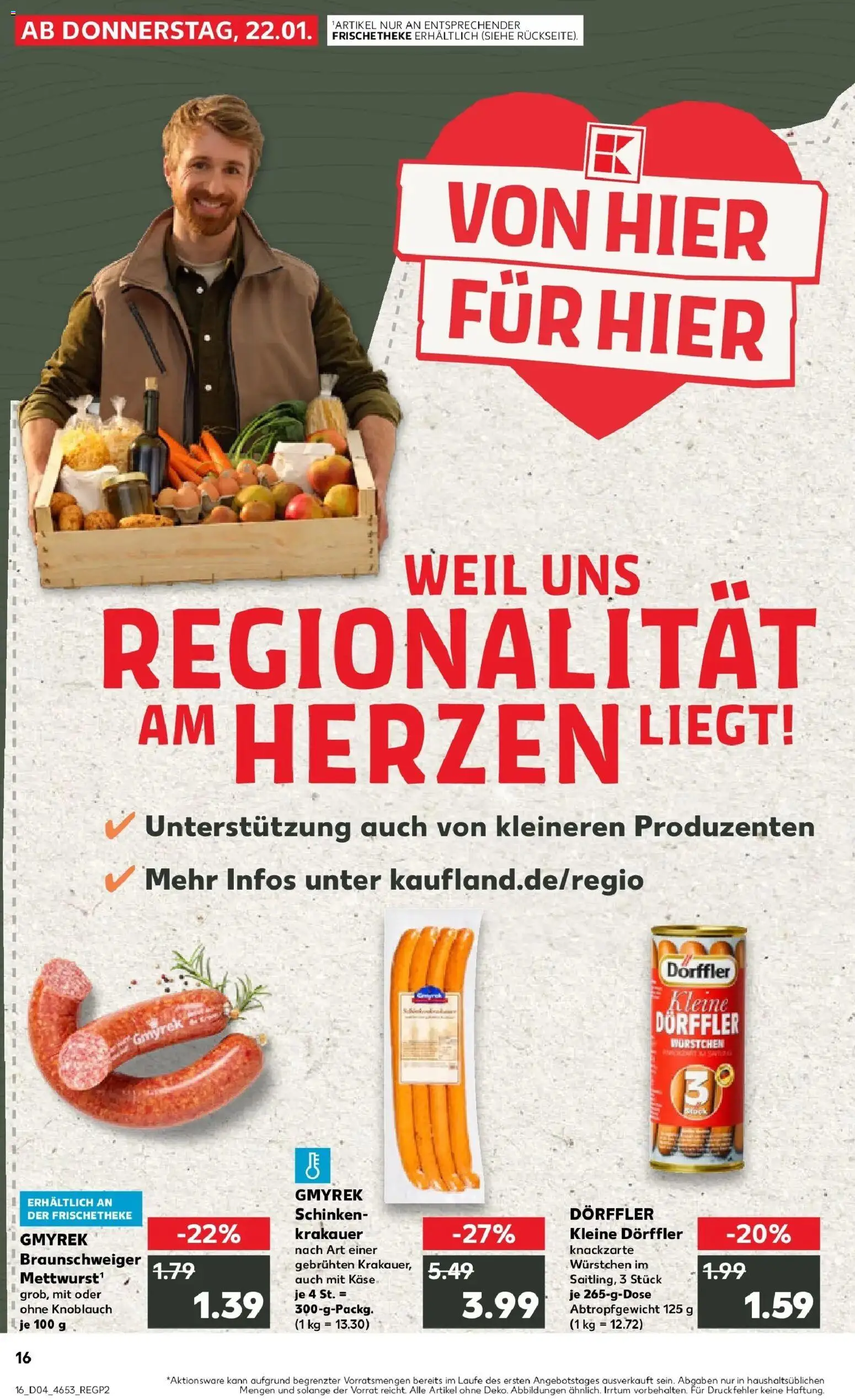 Kaufland prospekt Nienburg	 – gültig ab 22.01.2026 | Seite: 16 | Produkte: Käse, Knoblauch, Schinken