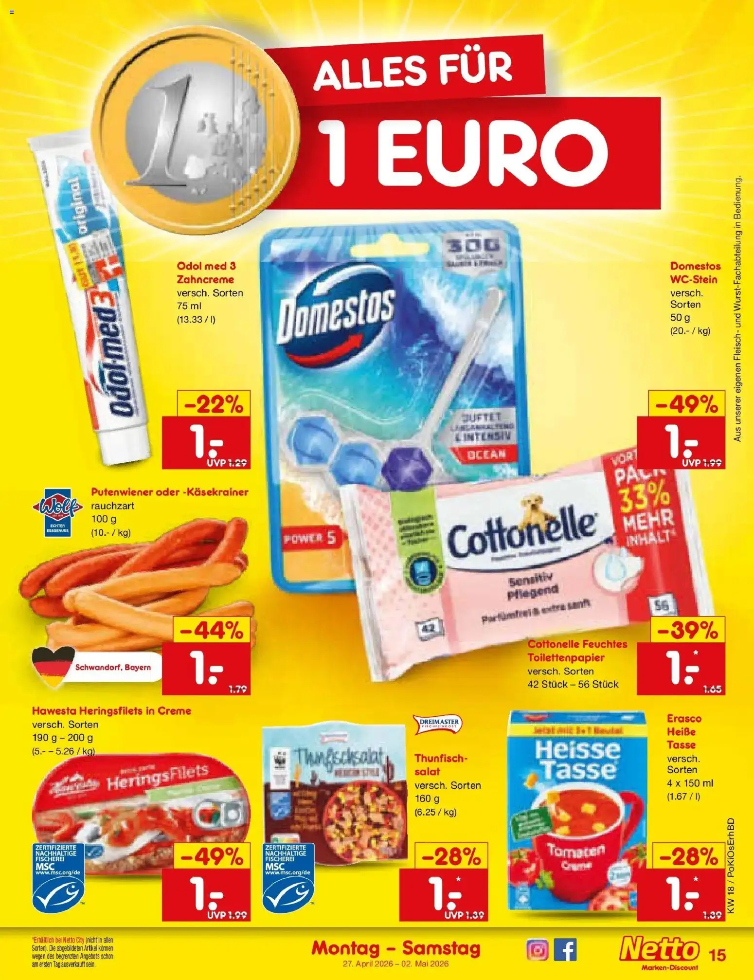 Netto Marken-Discount Prospekt Ergolding	 – gültig ab 27.04.2026 | Seite: 17 | Produkte: Thunfisch, Käsekrainer, Fleisch, Toilettenpapier