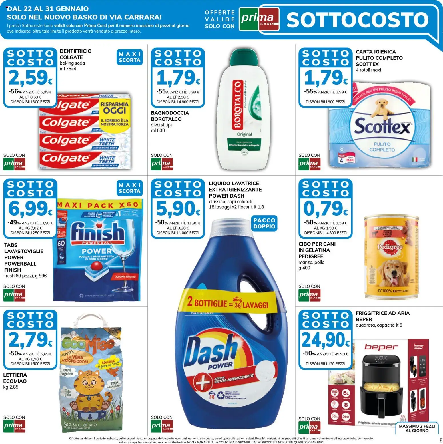 Volantino Basko del 22.01.2026 | Pagina: 5 | Prodotti: Friggitrice ad aria, Dentifricio, Lavastoviglie, WC
