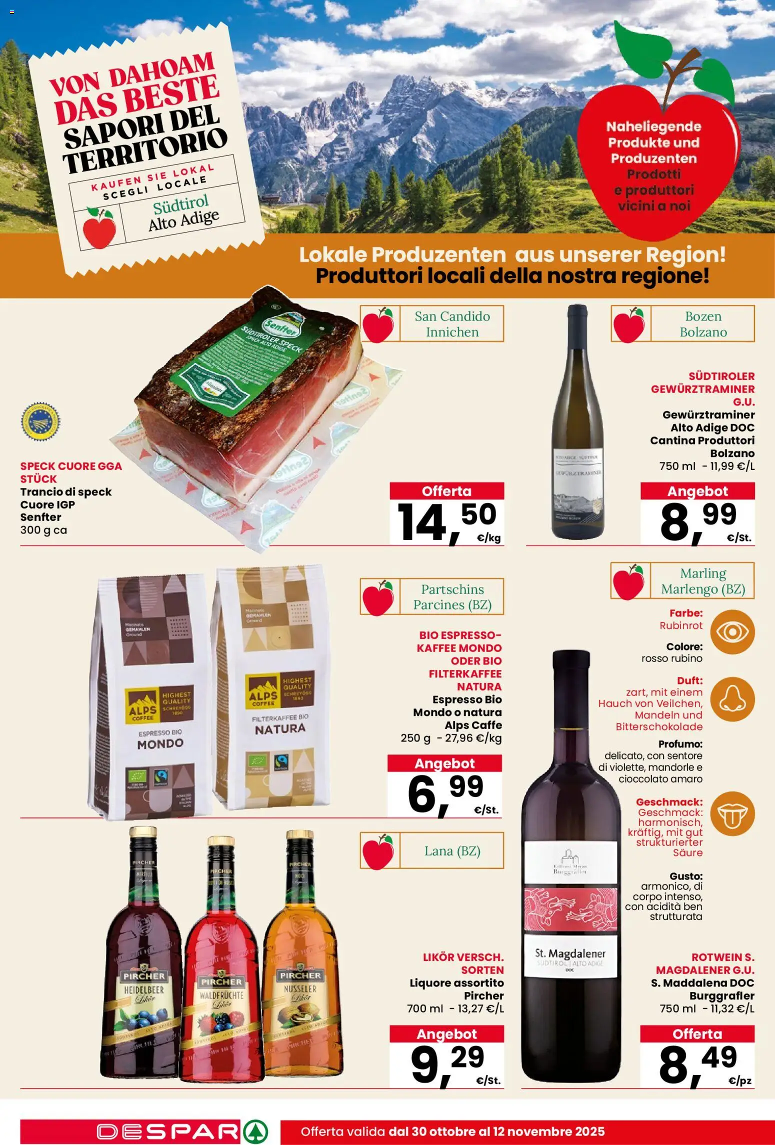 Volantino Despar del 30.10.2025 | Pagina: 12 | Prodotti: Speck, Caffè, Cioccolato, Liquore