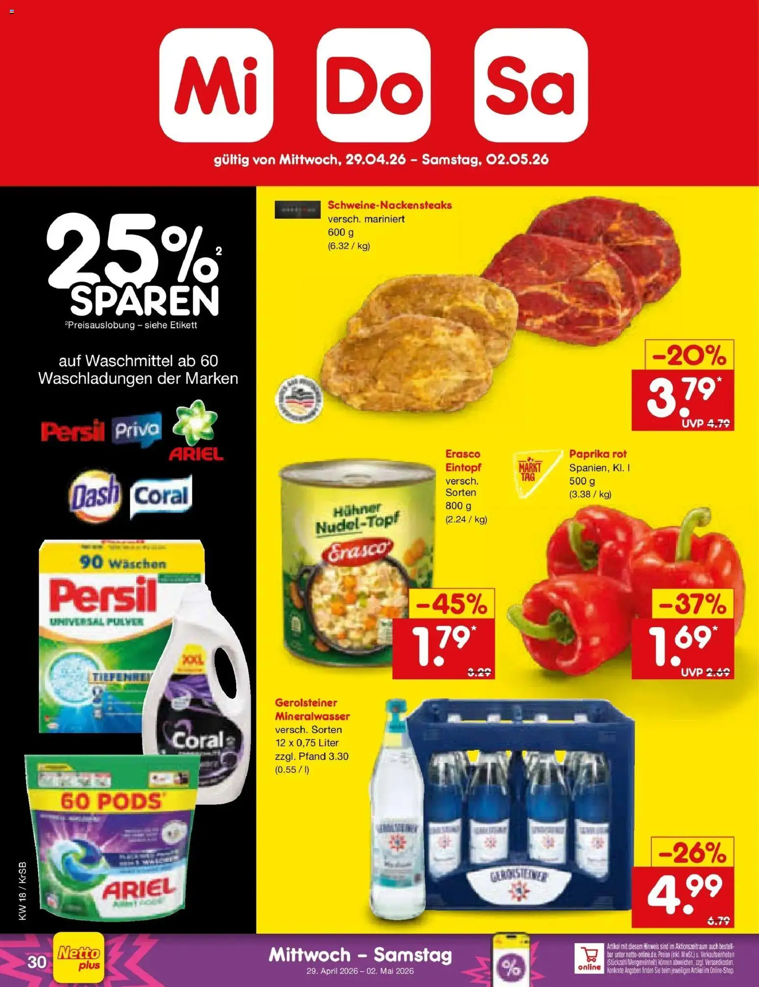 Netto Marken-Discount Prospekt Jüchen	 – gültig ab 27.04.2026 | Seite: 44 | Produkte: Coral, Paprika rot, Mineralwasser, Gerolsteiner