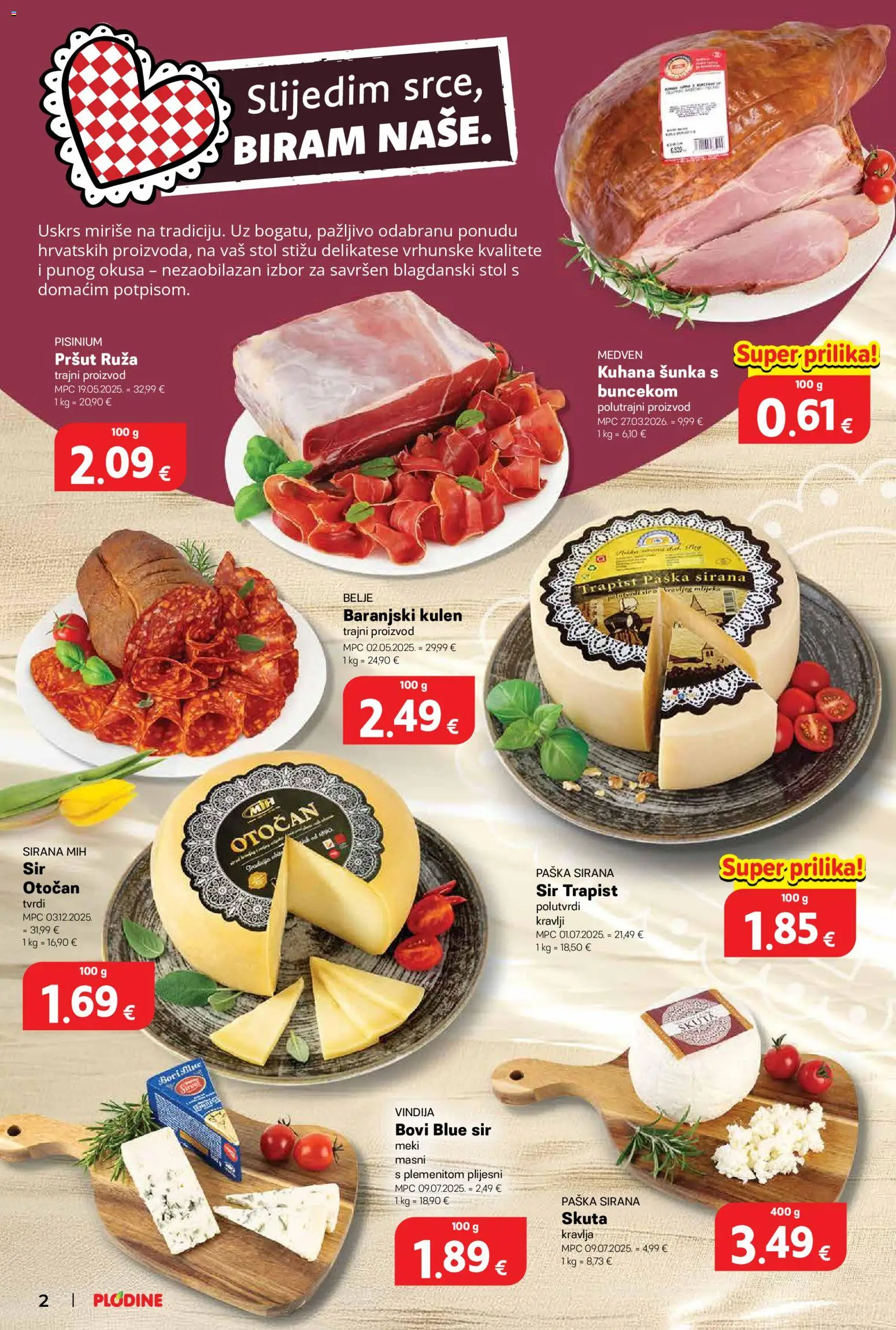 Plodine katalog | vrijedi od 01.04.2026 | Stranica: 2 | Proizvodi: Vindija, Stol, Sir, Pršut