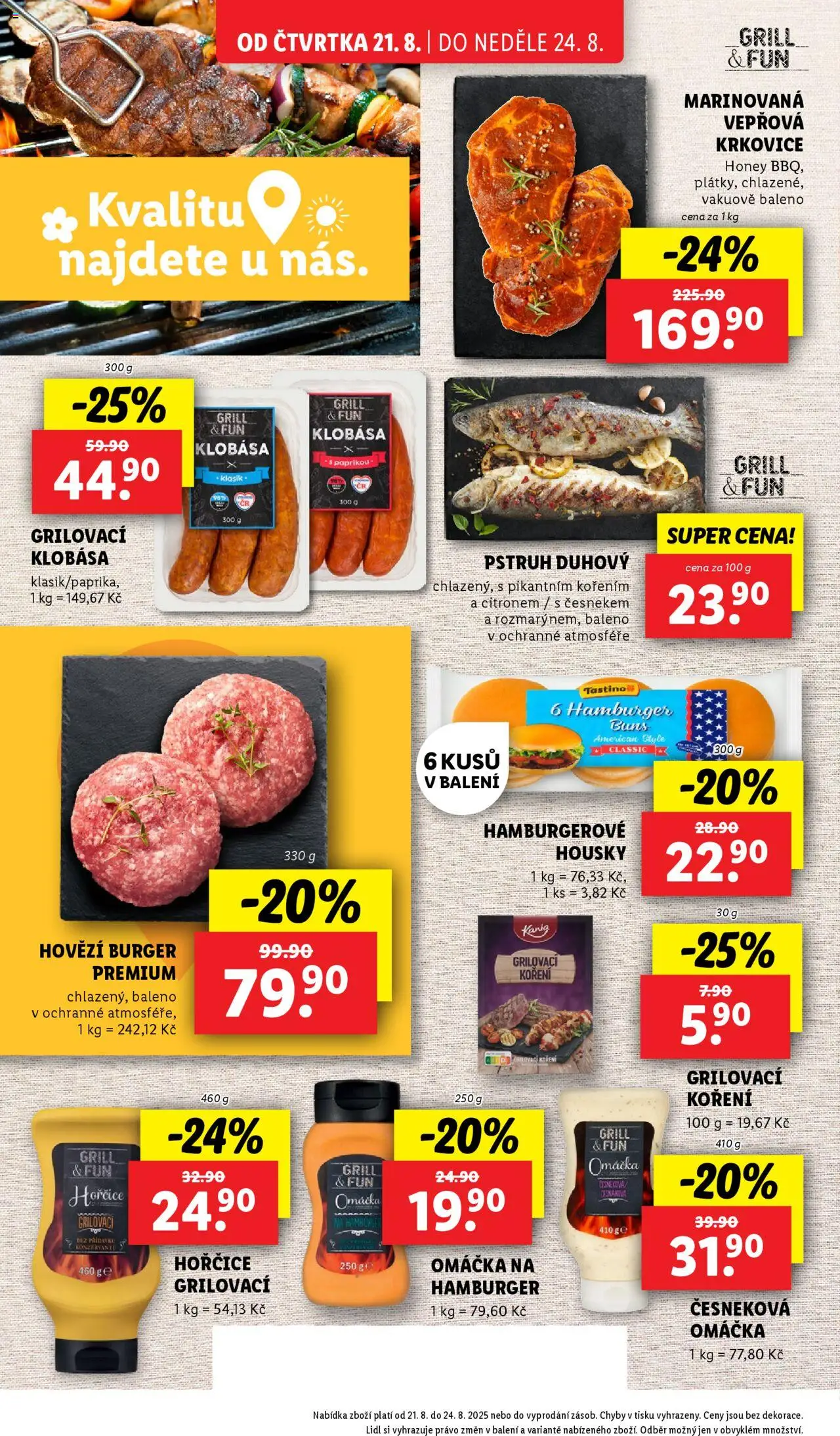 Lidl leták od 21.08.2025 | Strana: 24 | Produkty: Burger, Koření, Pstruh, Vepřová krkovice