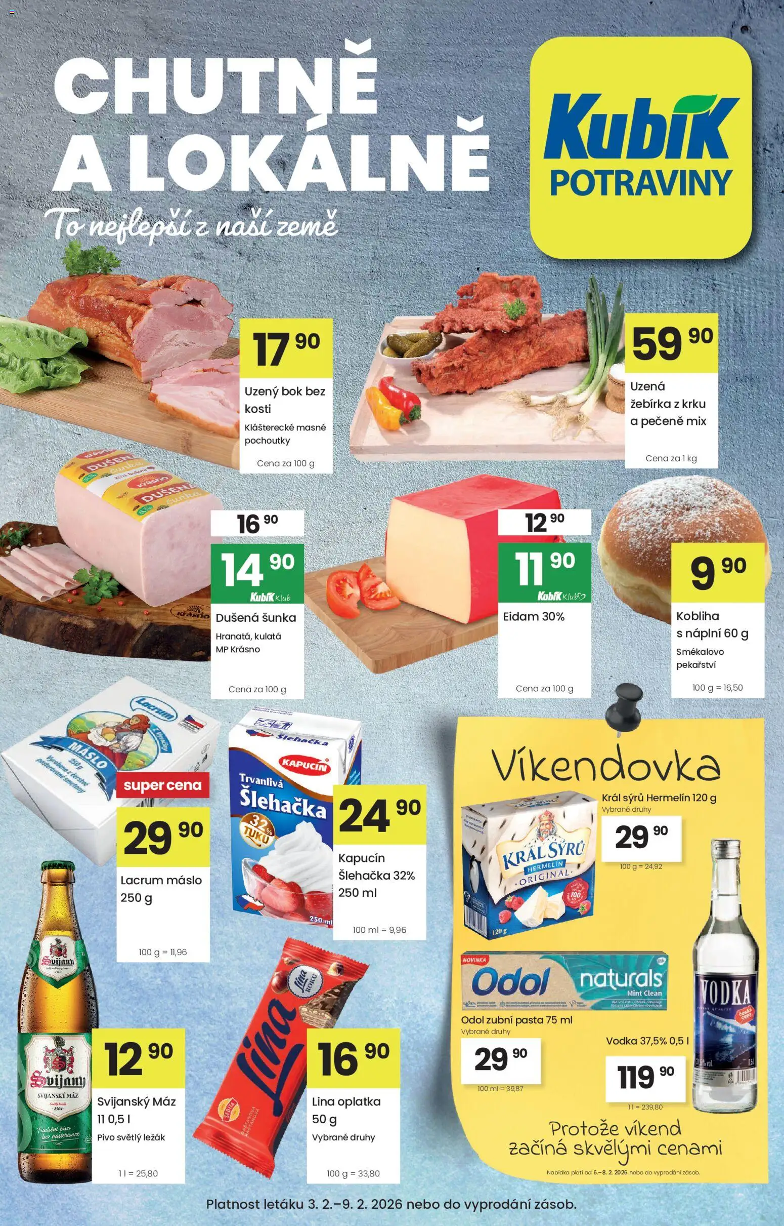 Kubík leták od 03.02.2026 | Strana: 1 | Produkty: Šlehačka, Svijanský Máz, Lina, Svijany