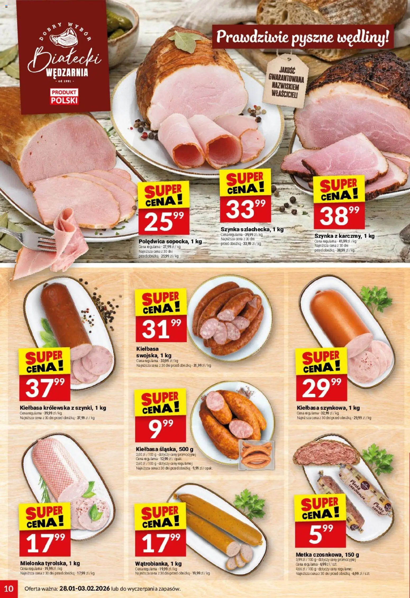 Twój Market Gazetka od 28.01.2026 | Strona: 10 | Produkty: Kiełbasa, Szynka, Wędliny