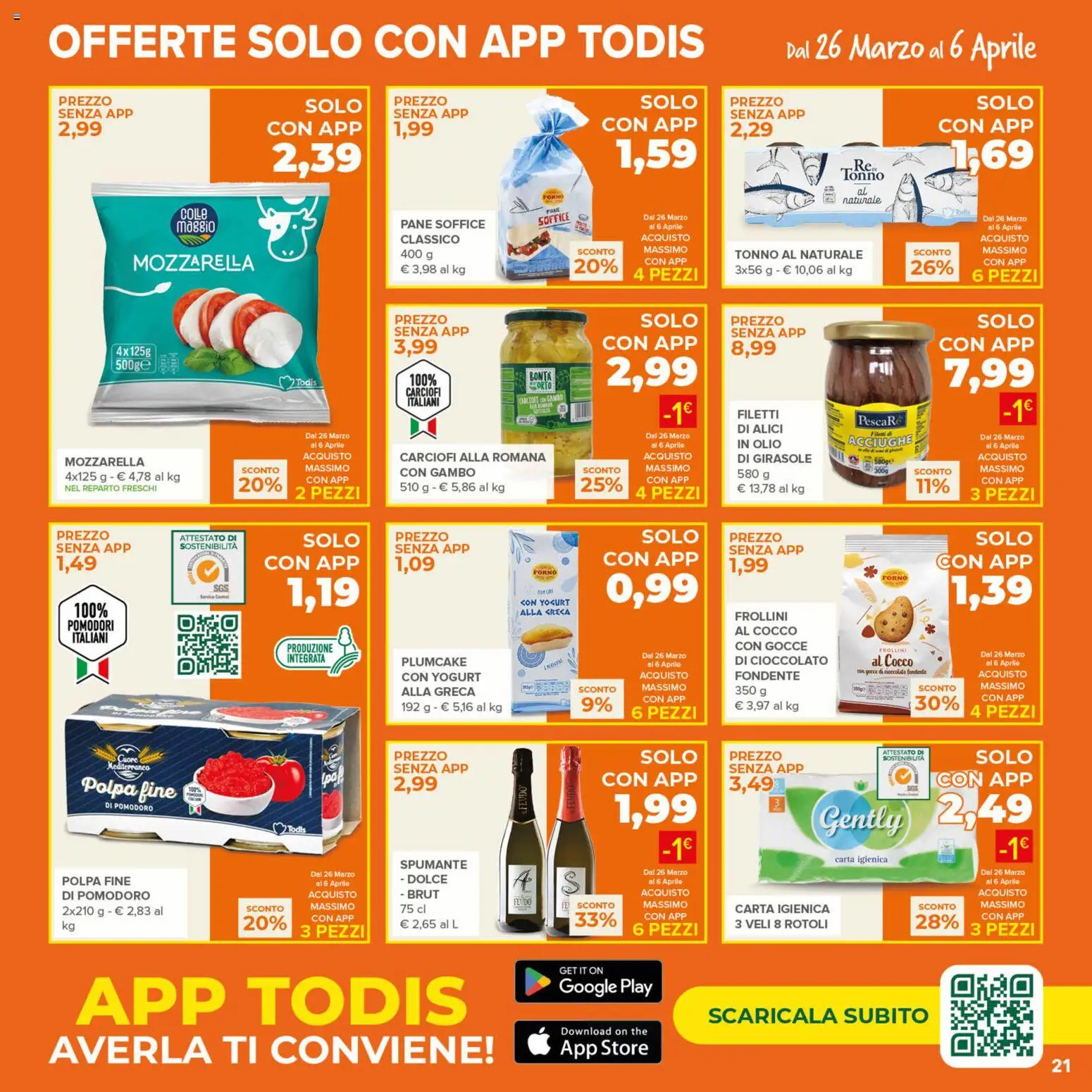 Volantino Todis del 26.03.2026 | Pagina: 21 | Prodotti: Pane, Acciughe, Cocco, Forno
