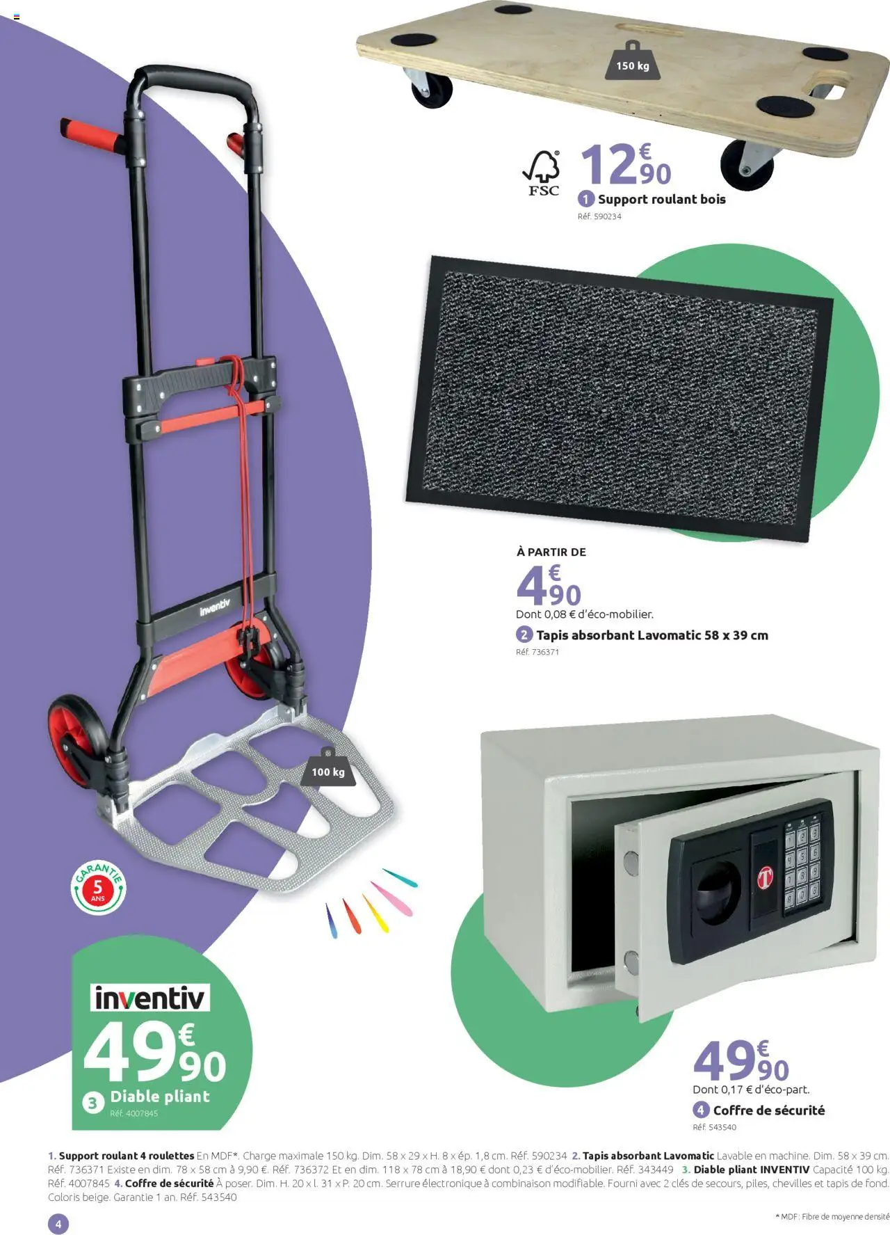  | Page: 4 | Produits: Diable pliant, Tapis, Combinaison