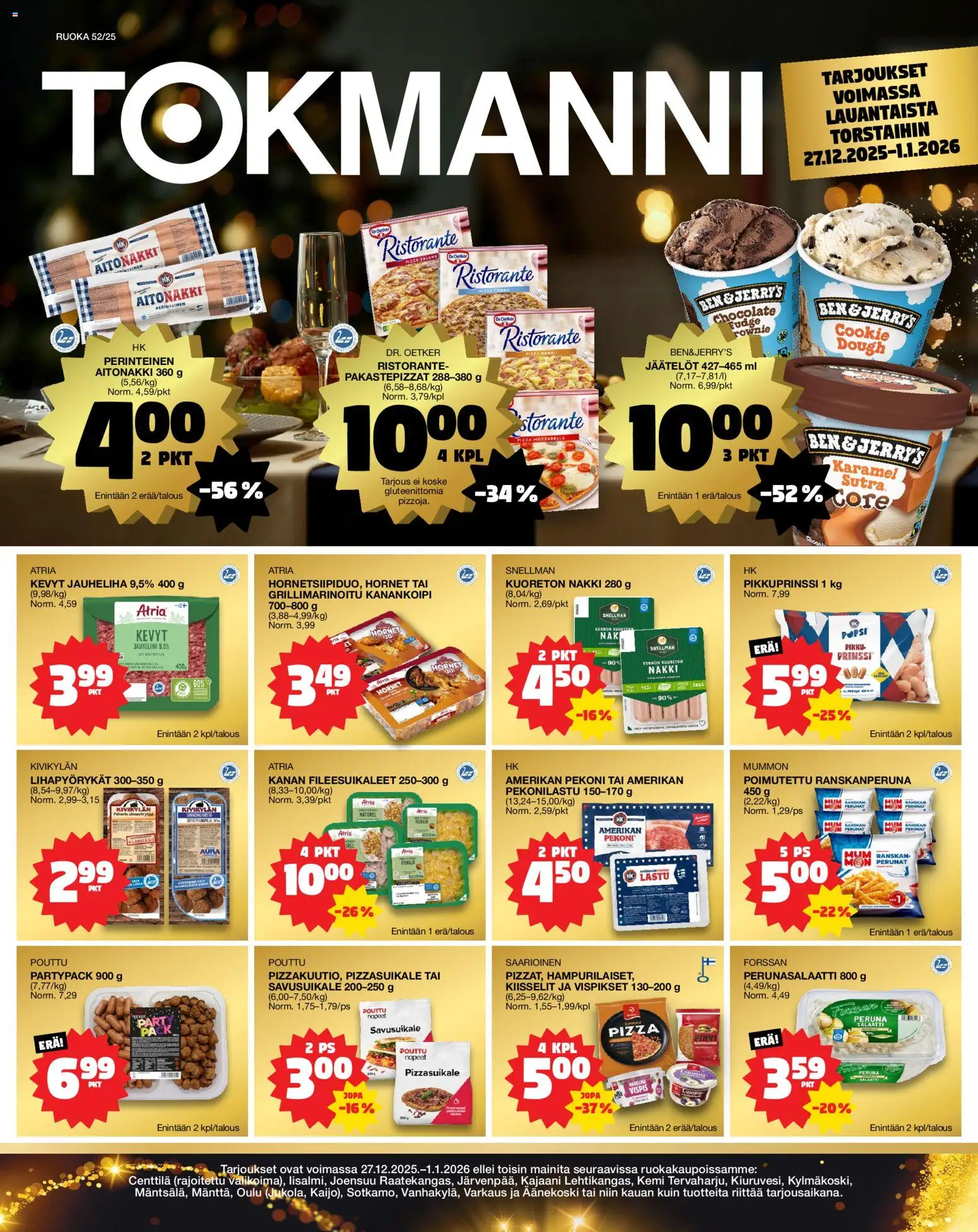 Tokmanni Ruokatarjoukset – voimassa 27.12.2025 alkaen | Sivu: 1 | Tuotteet: Mozzarella, Perunasalaatti, Pizza, Salaatti