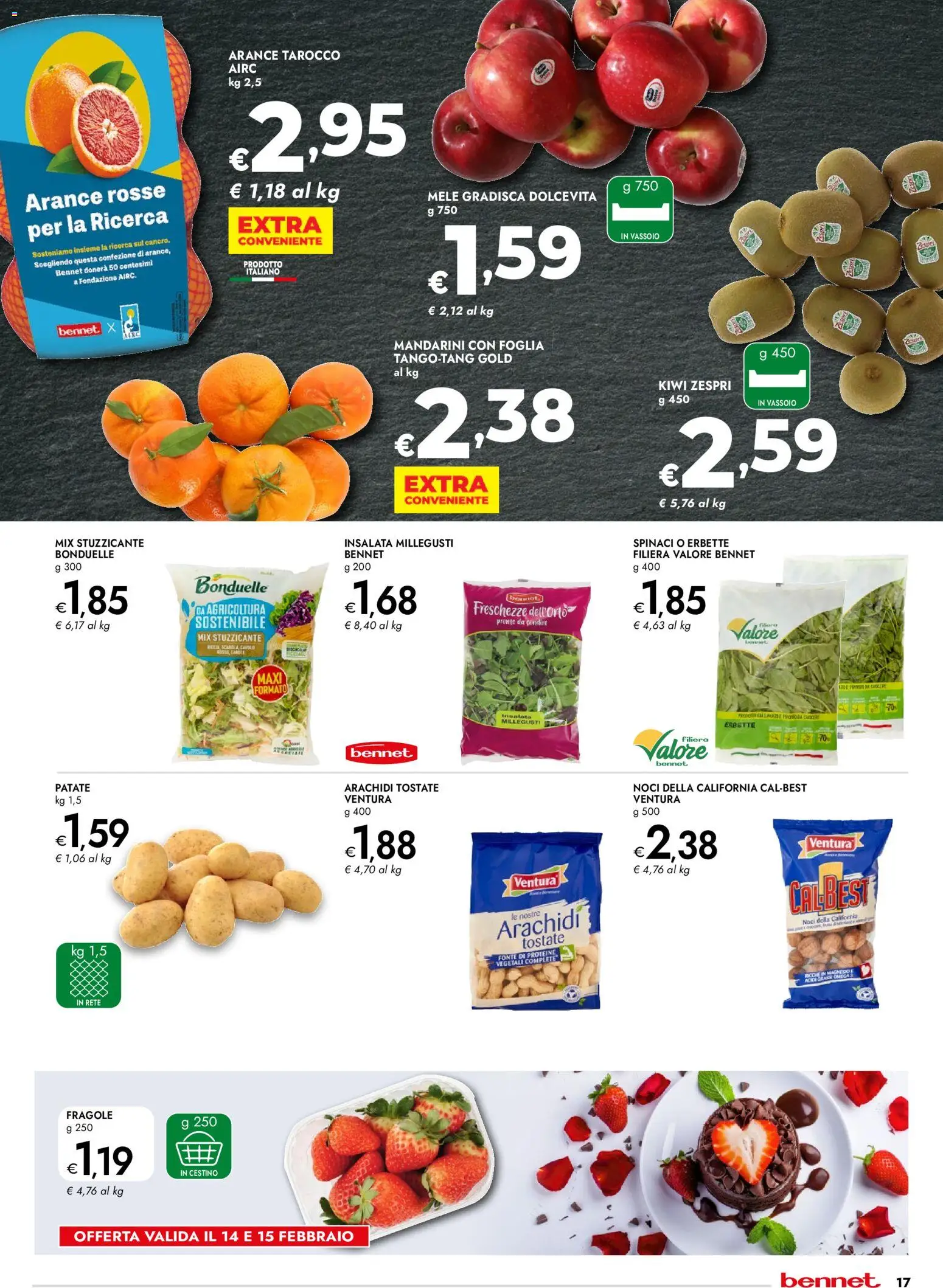 Volantino bennet del 29.01.2026 | Pagina: 17 | Prodotti: Fragole, Mandarini, Vassoio, Cestino