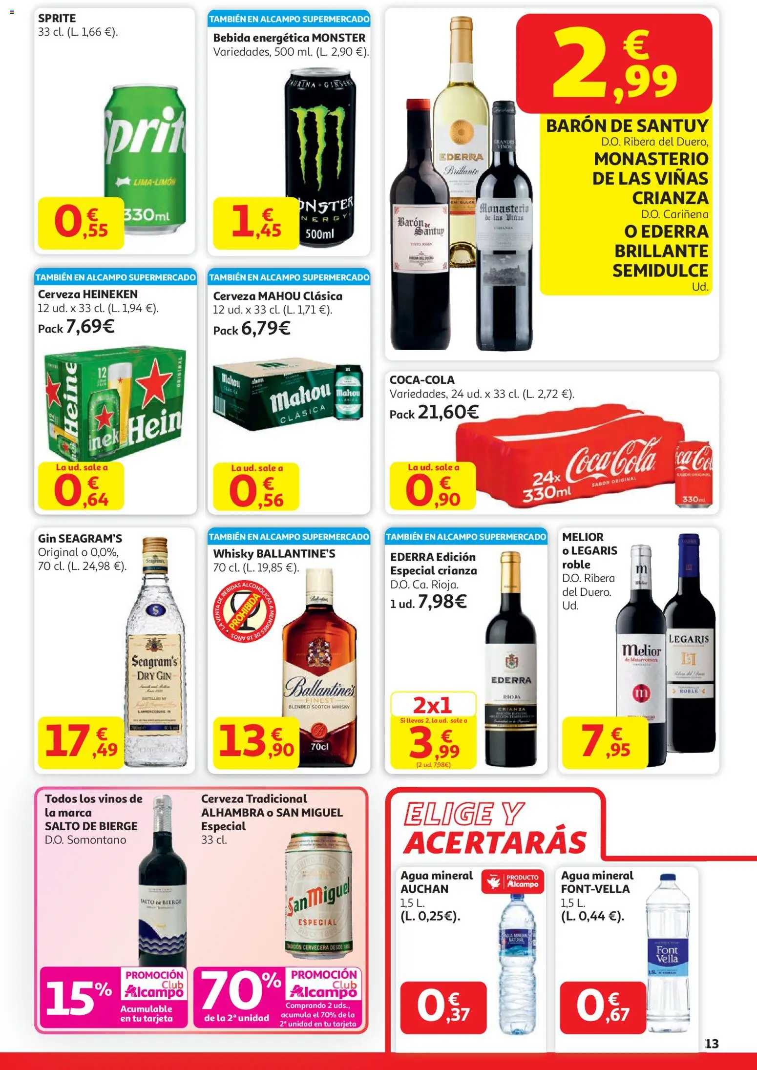 Alcampo - HG Unido Madrid │ válido desde el 15.01.2026 | Página: 14 | Productos: Cerveza, Whisky, Agua mineral, Σπανάκι