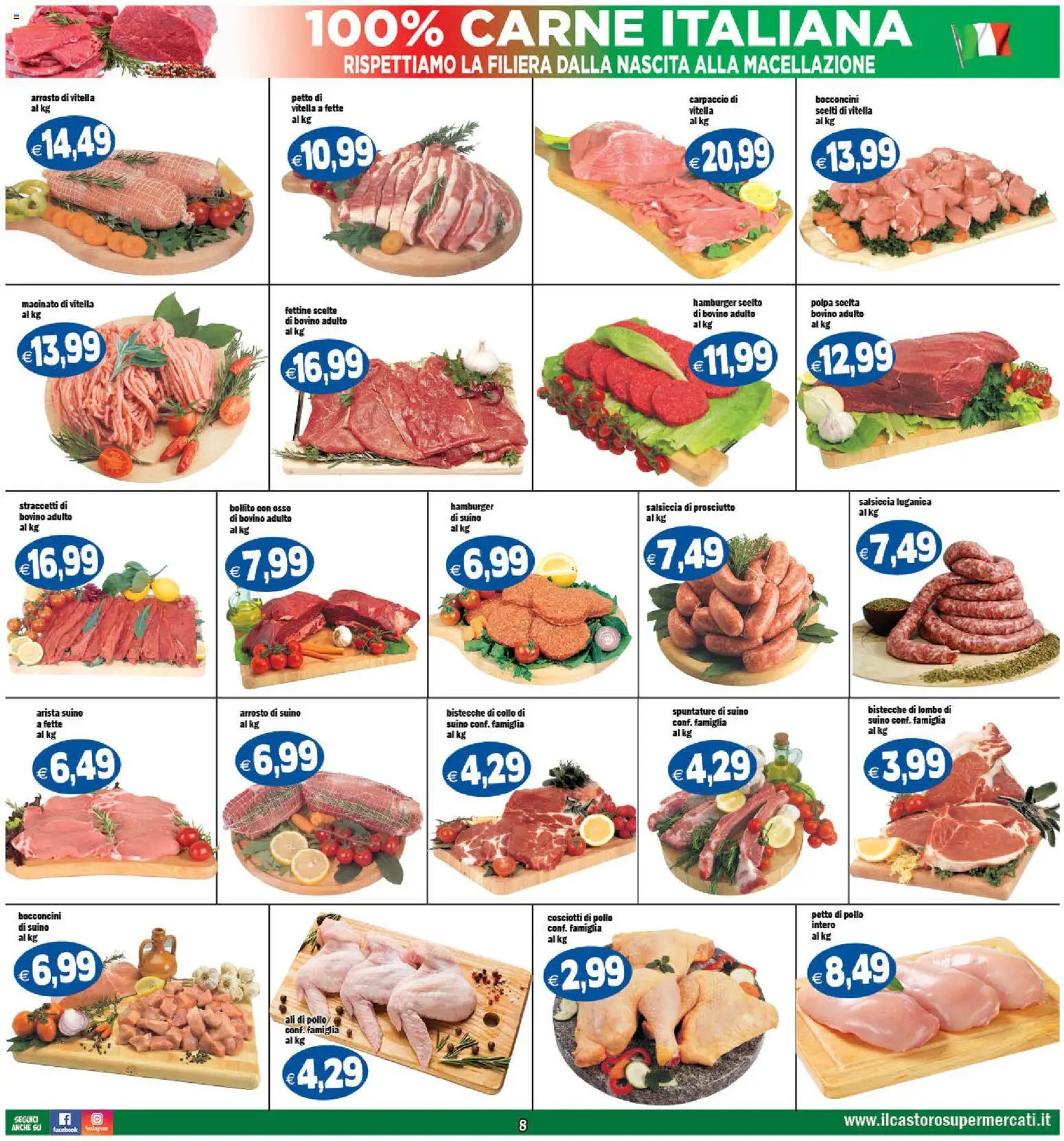 Volantino Il Castoro del 16.01.2026 | Pagina: 8 | Prodotti: Bovino, Suino, Prosciutto, Salsiccia