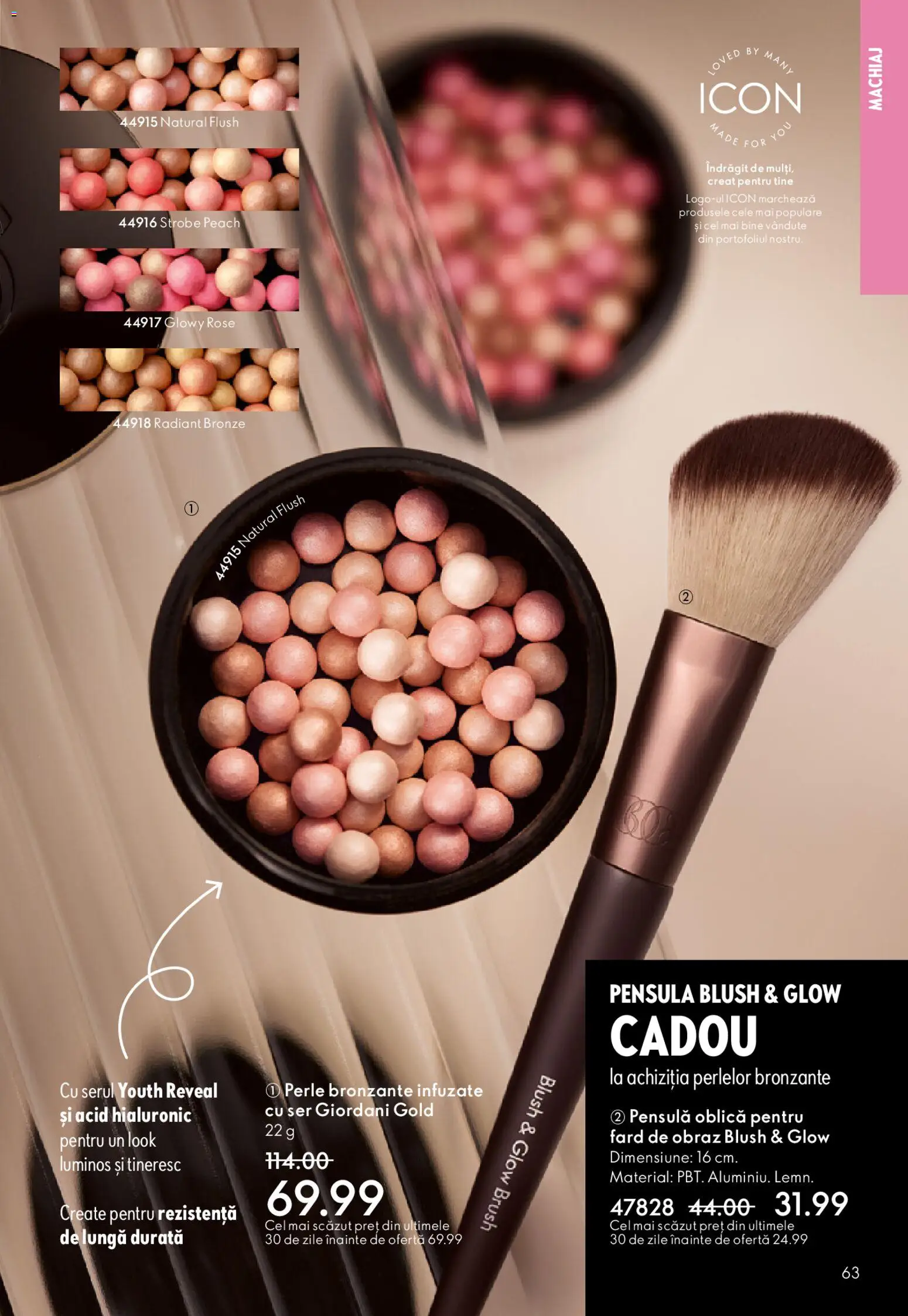 Noul catalog Oriflame – valabil de la 27.05.2026 | Pagină: 63 | Produse: Perle bronzante, Akrilik boya, Machiaj, Blush