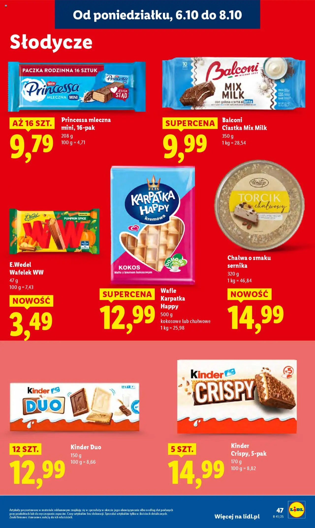 Lidl Gazetka od 06.10.2025 | Strona: 47 | Produkty: Słodycze, Wafle, Ciastka