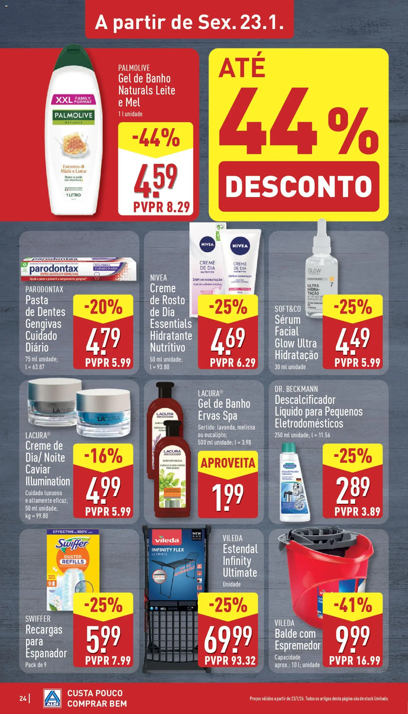 Aldi folheto │ válido de 19.01.2026 | Página: 24 | Produtos: Espremedor, Gel de banho, Leite, Banho