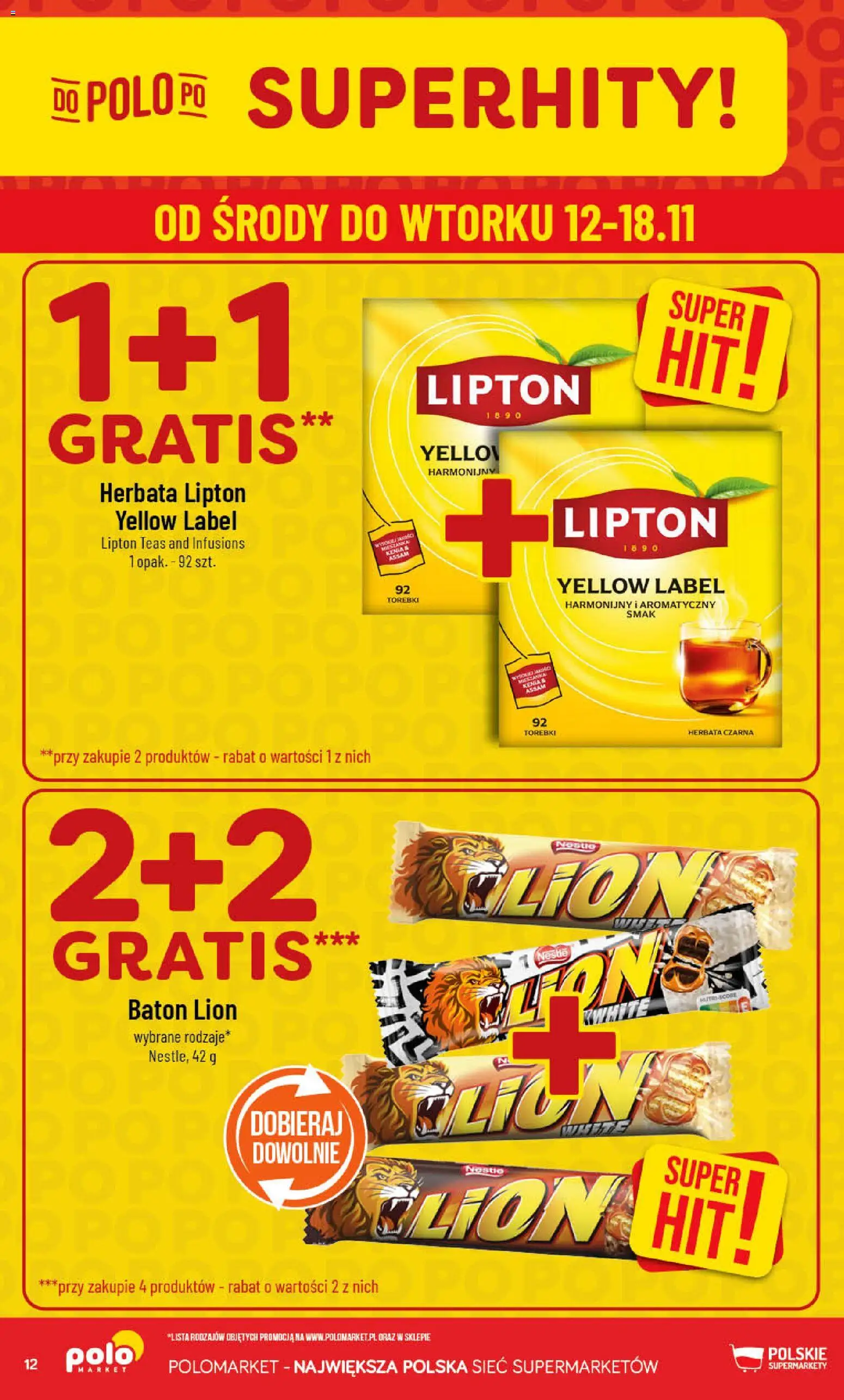 POLOmarket Gazetka od 12.11.2025 | Strona: 12 | Produkty: Herbata lipton, Baton, Herbata, Torebki