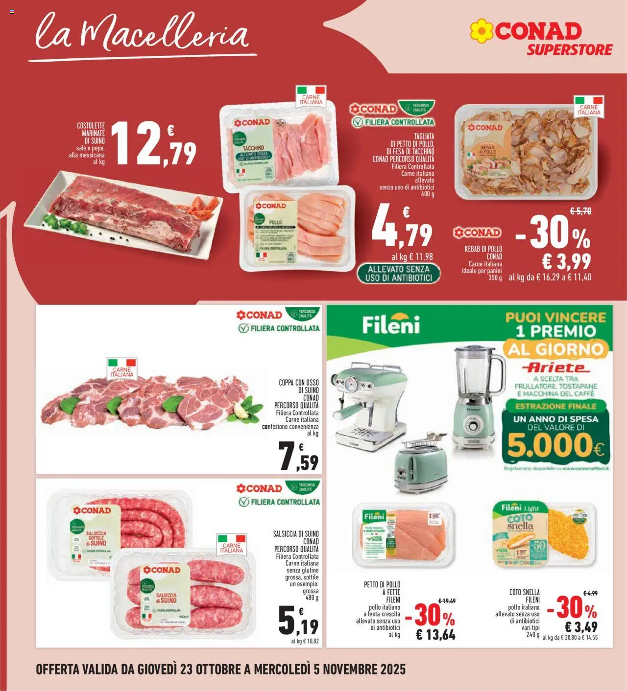 Volantino Conad del 23.10.2025 | Pagina: 8 | Prodotti: Petto di Pollo, Caffè, Sale, Salsiccia