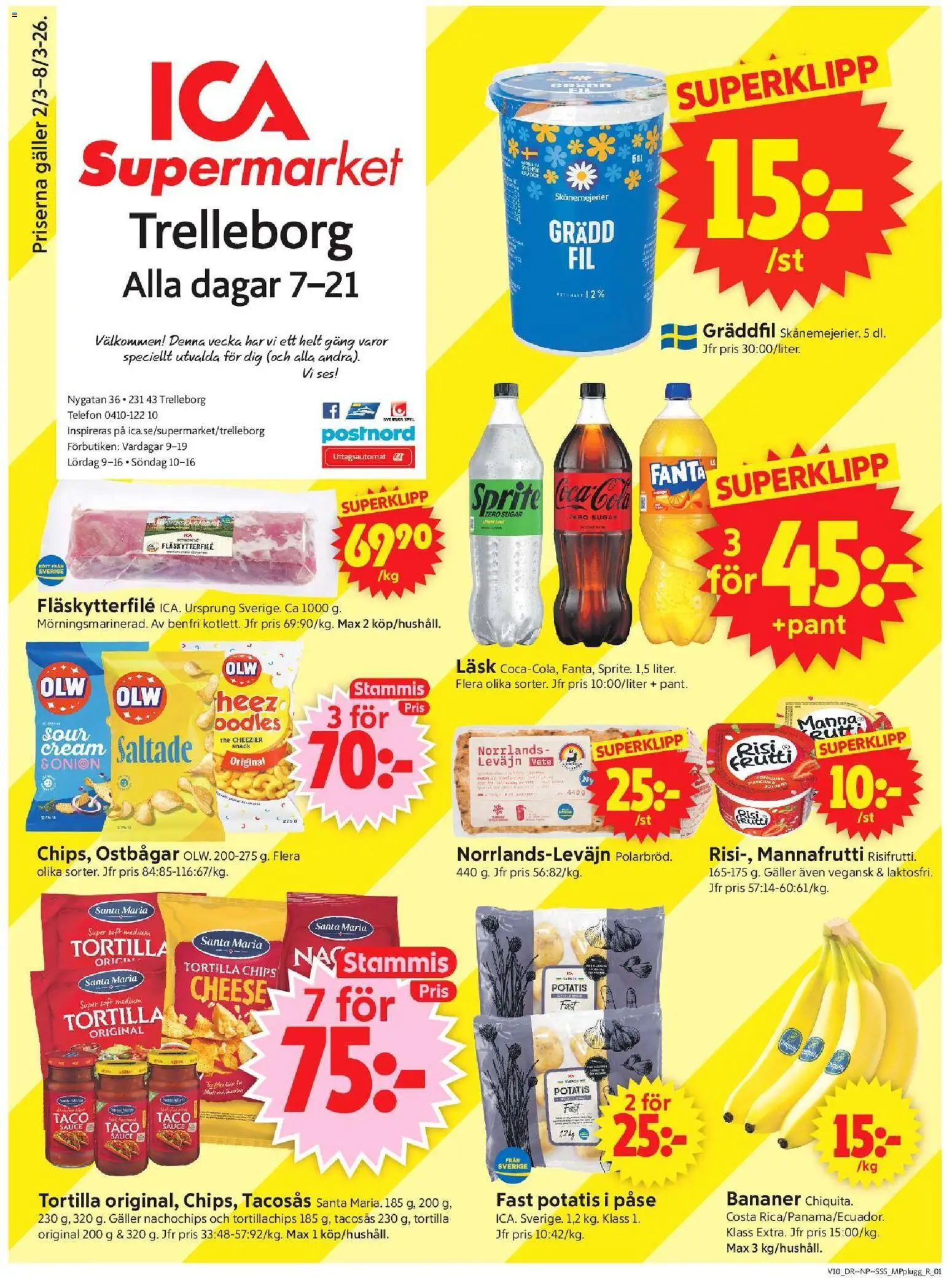 ICA Supermarket reklamblad aktuell från 02.03.2026 | Sida: 1 | Produkter: Galler, Fläskytterfilé, Chips, Spel
