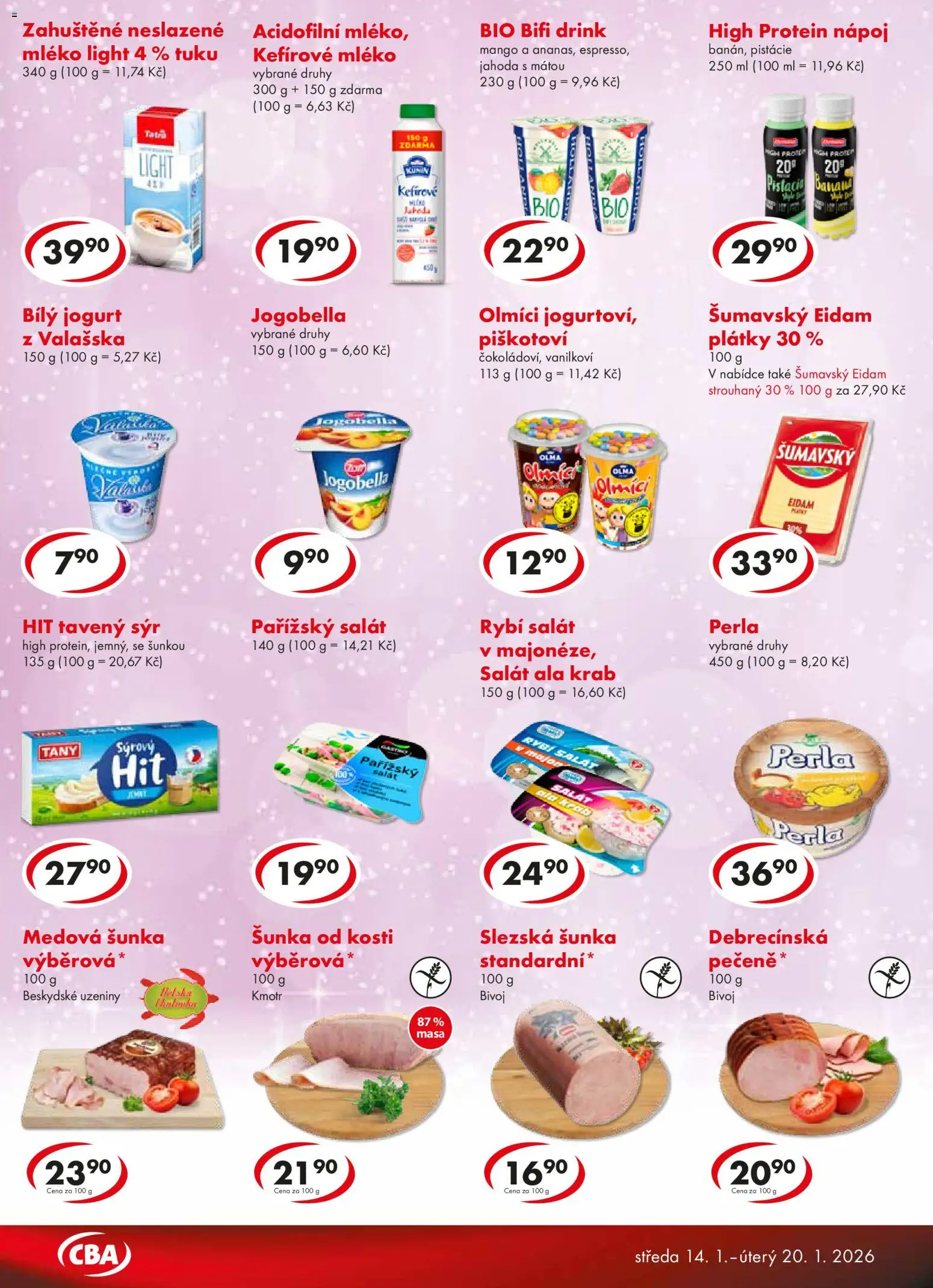 CBA leták - Premium od 14.01.2026 | Strana: 2 | Produkty: Šunka od kosti, Rybí salát, Perla, Jogobella