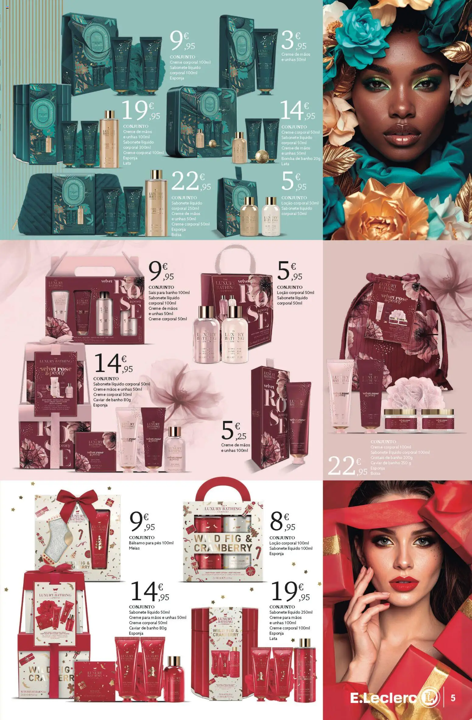 E.Leclerc - Folheto Conjuntos de Natal │ válido de 04.11.2025 | Página: 5 | Produtos: Esponja, Sabonete líquido, Sabonete, Creme