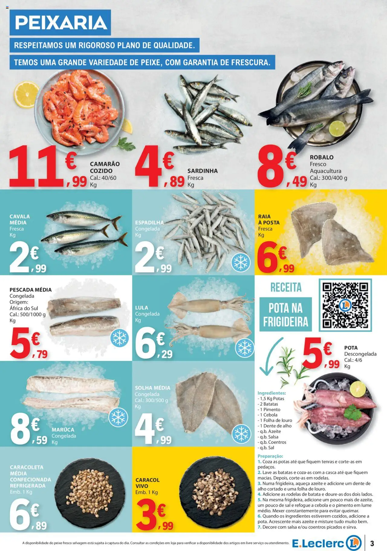 E.Leclerc folheto │ válido de 14.08.2025 | Página: 3 | Produtos: Batata, Pescada, Sal, Cebola