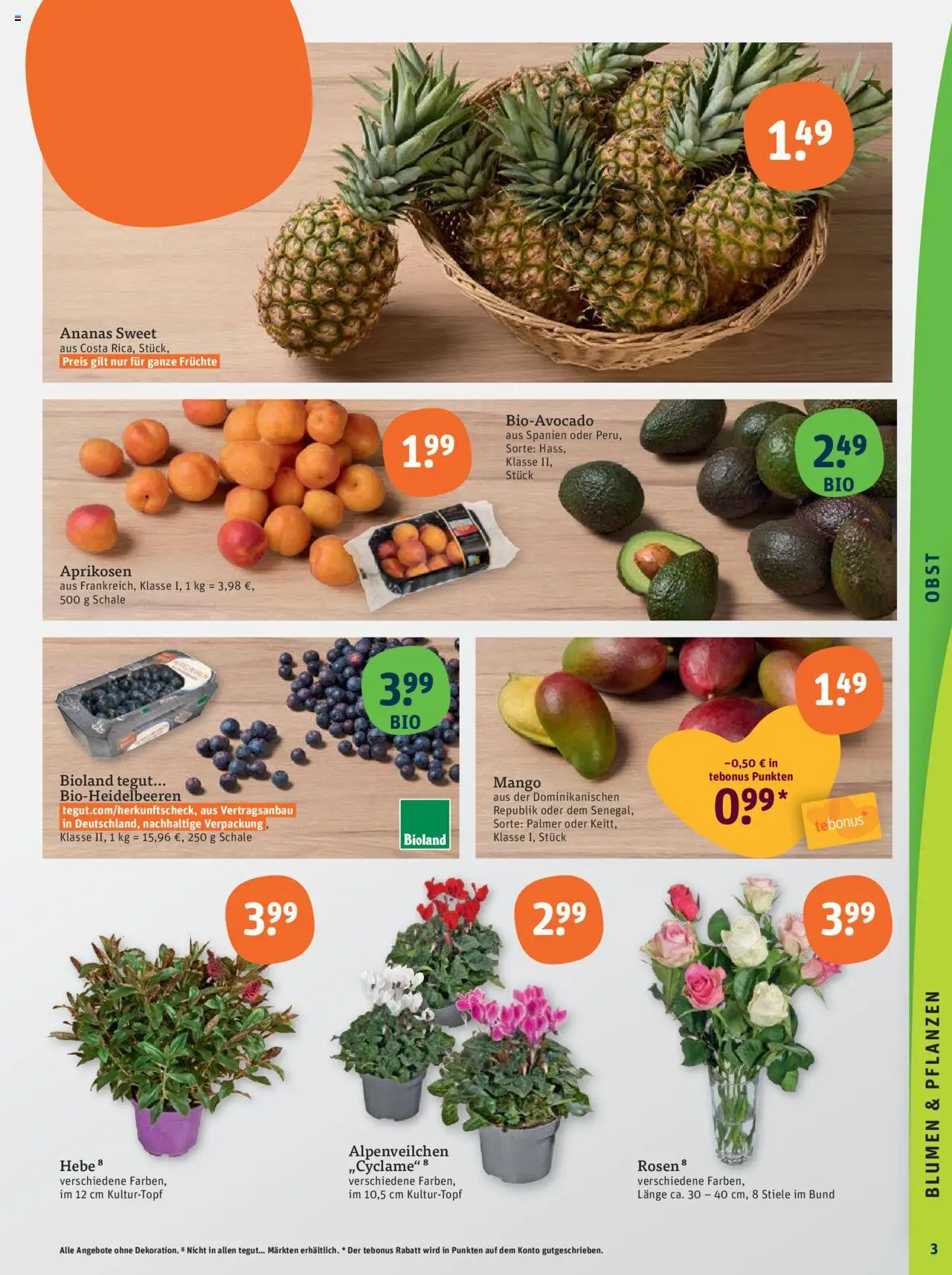 Tegut Prospekt - gültig ab dem 28.07.2025 | Seite: 5 | Produkte: Blumen, Ananas, Obst, Mango