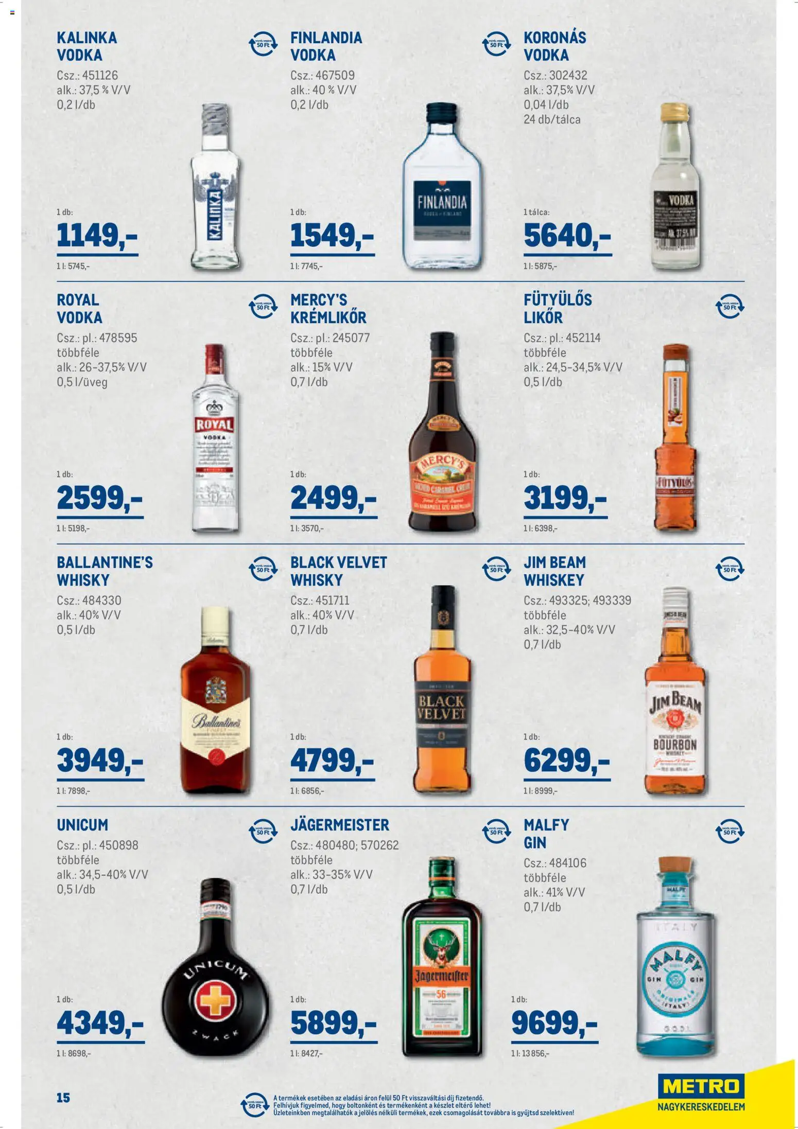 Metro akciós ujság - amely érvényes a következő dátumtól: 07.04.2026 | Oldal: 15 | Termékek: Jägermeister, Krémlikőr, Likőr, Vodka
