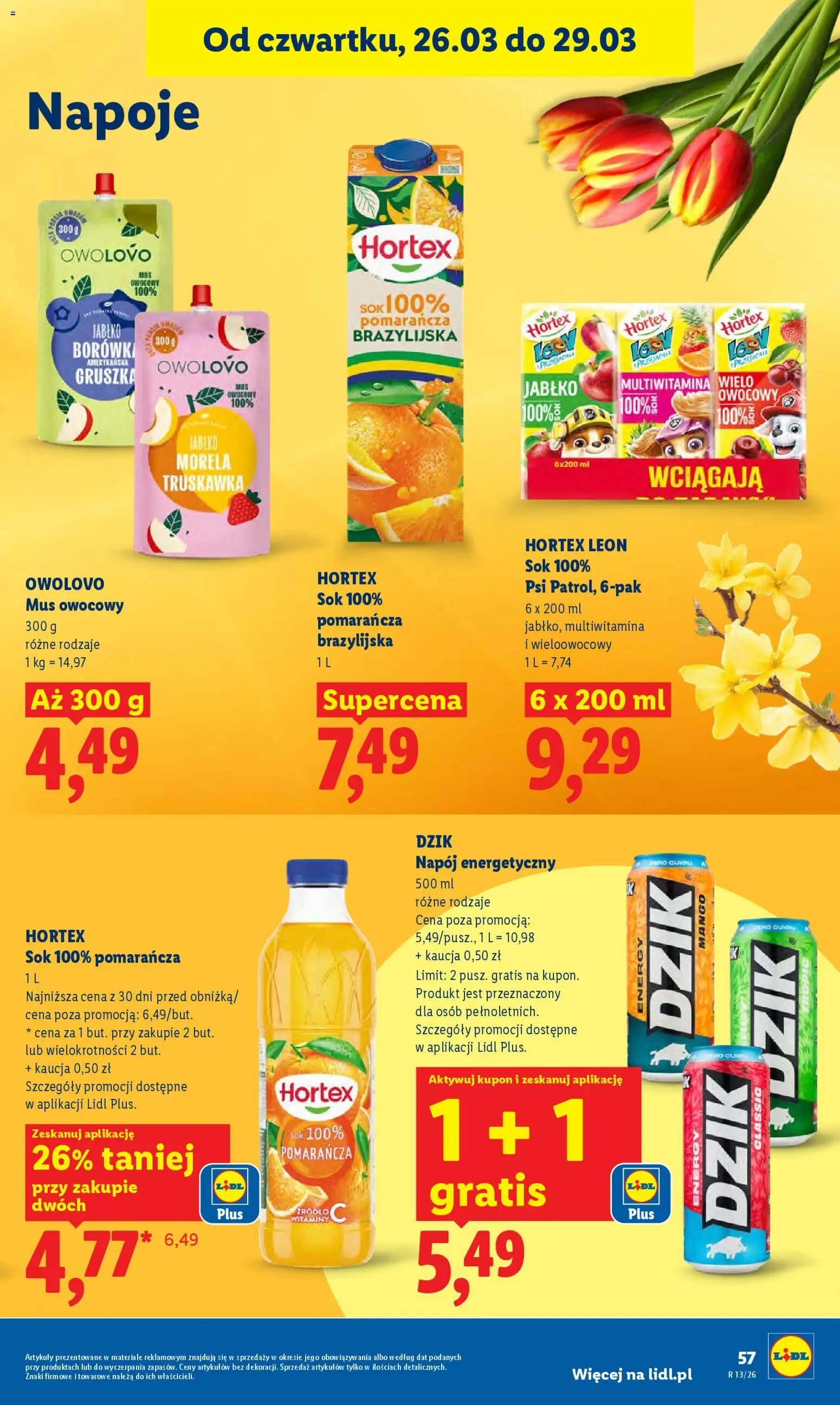 Lidl gazetka od 26.03.2026 | Strona: 57 | Produkty: Mango, Gruszka, Napoje, Sok