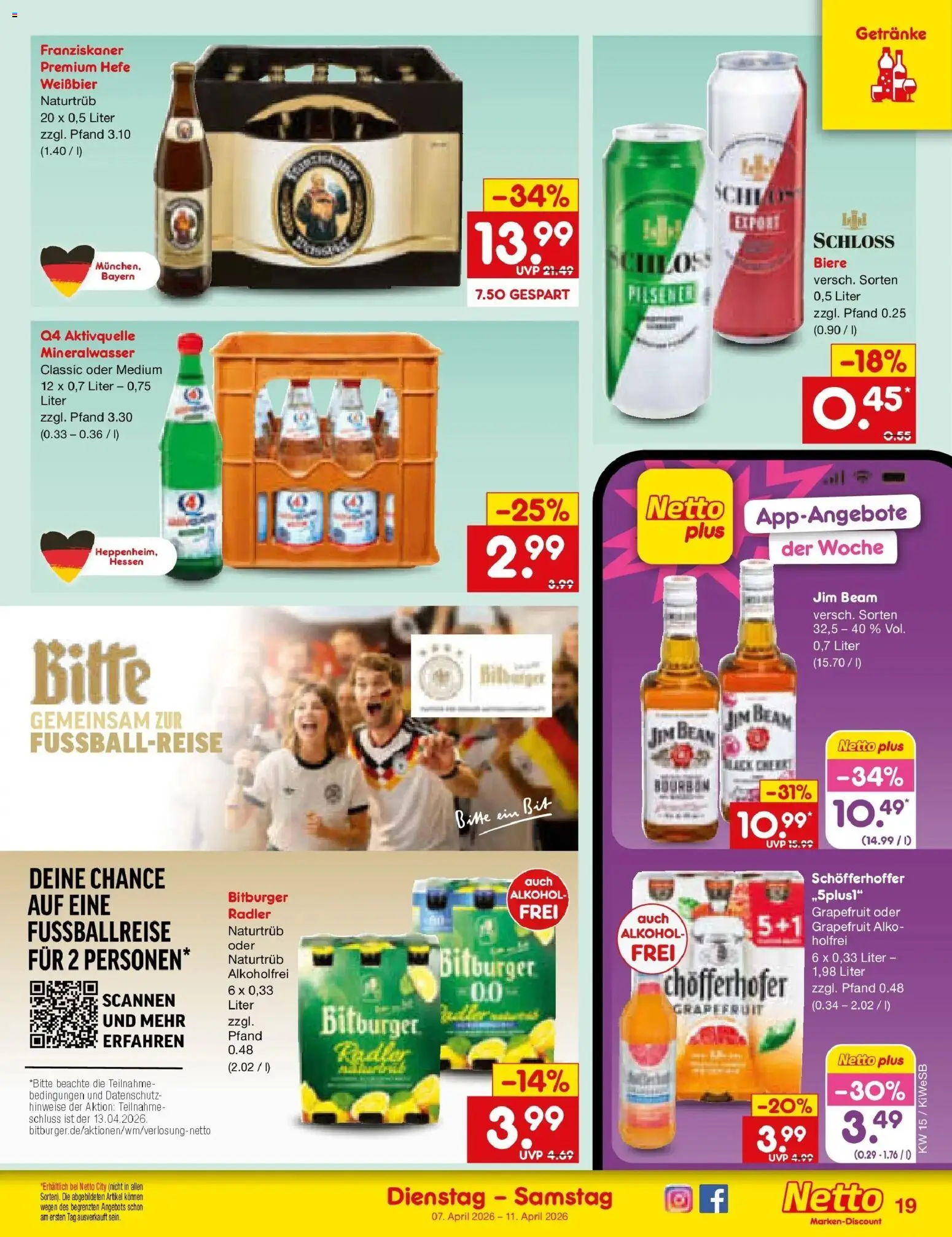Netto Marken-Discount Prospekt Bad Friedrichshall	 – gültig ab 05.04.2026 | Seite: 21 | Produkte: Bitburger, Franziskaner, Weißbier, Bourbon