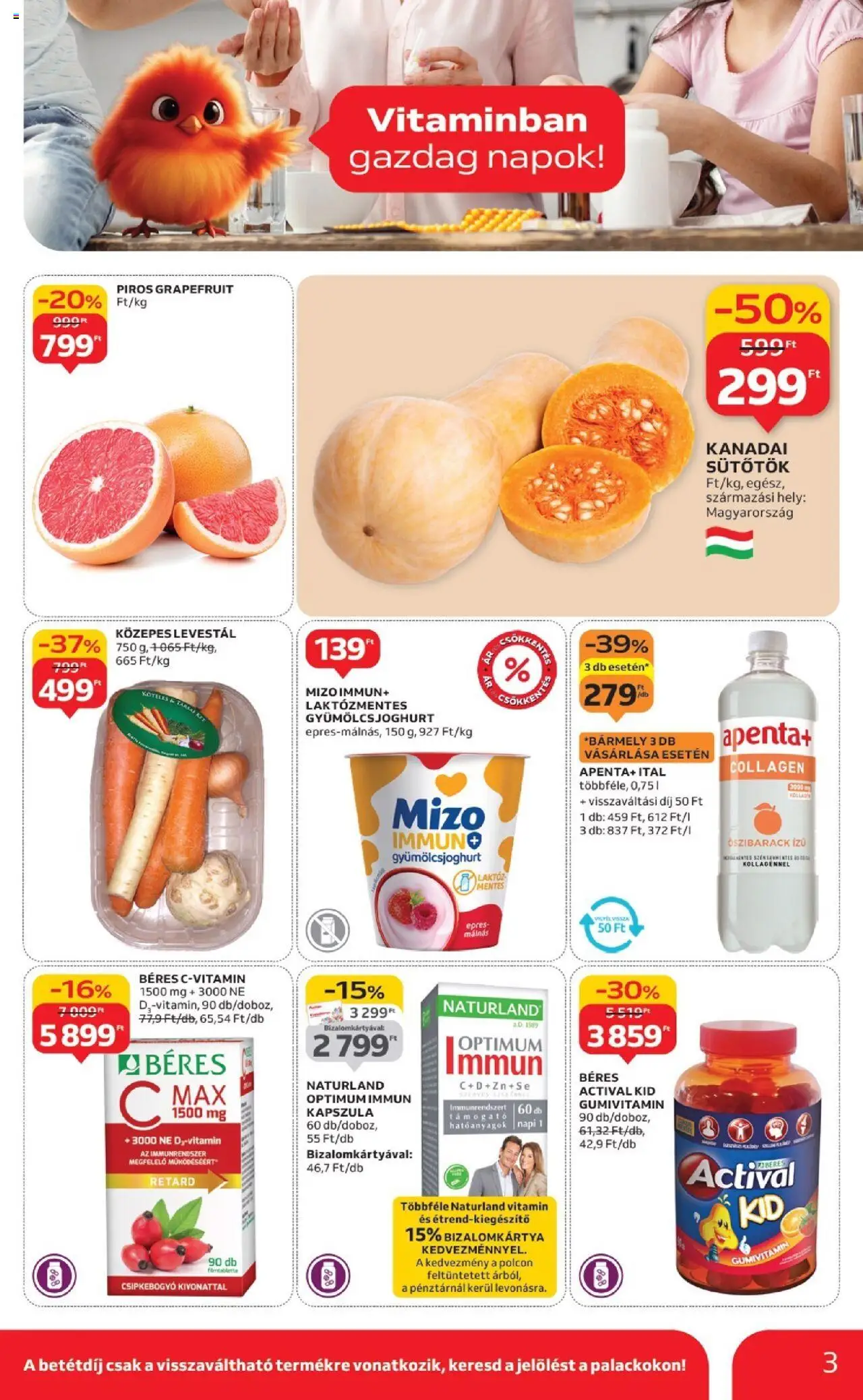 Auchan akciós ujság - amely érvényes a következő dátumtól: 25.09.2025 | Oldal: 3 | Termékek: Sütőtök, Kanadai sütőtök, Grapefruit, Gyümölcsjoghurt