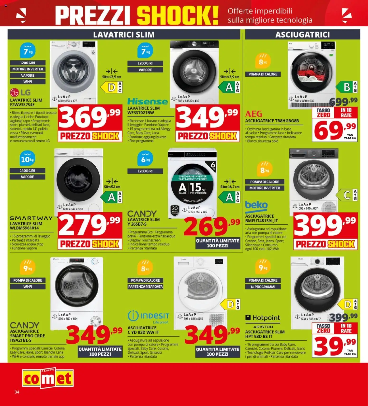 Volantino Comet del 23.04.2026 | Pagina: 34 | Prodotti: Acqua, Jeans, Lavatrice, Asciugatrice