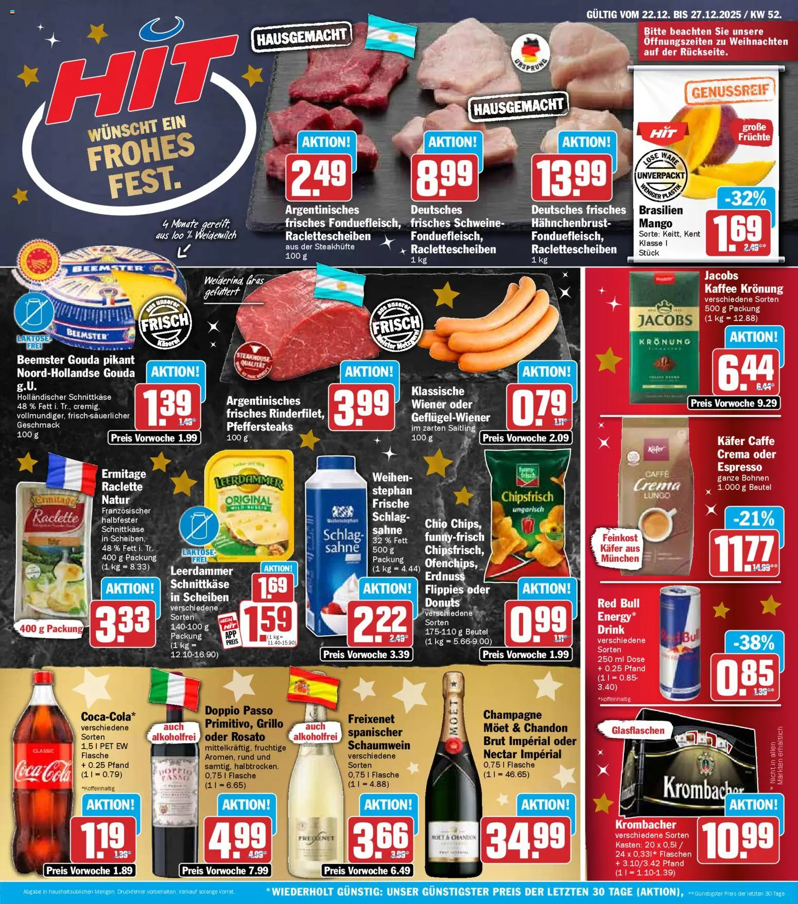 HIT Prospekt Nordrhein-Westfalen – gültig ab 22.12.2025 | Seite: 1 | Produkte: Red bull, Coca cola, Kaffee, Doppio Passo