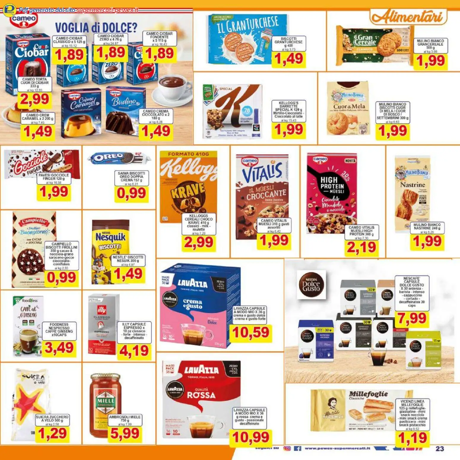 Volantino Pewex del 06.12.2025 | Pagina: 23 | Prodotti: Cioccolato, Torta, Miele, Frollini