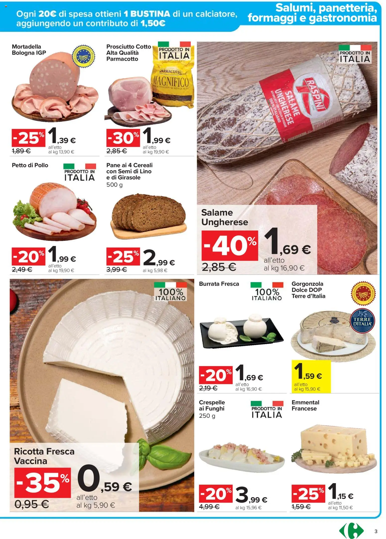 Volantino Carrefour del 20.11.2025 | Pagina: 3 | Prodotti: Cereali, Gorgonzola, Burrata, Emmental