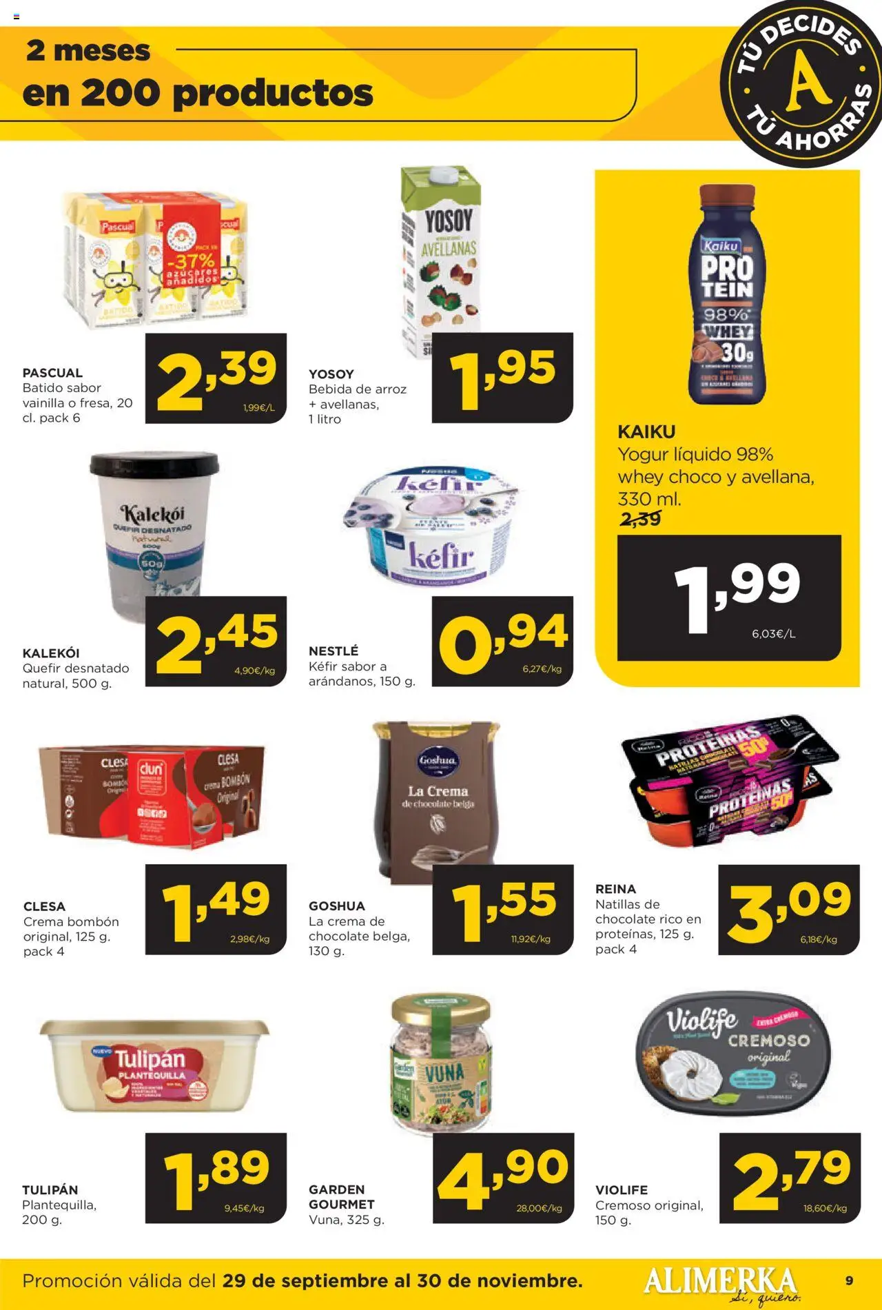 Alimerka folleto │ válido desde el 29.09.2025 | Página: 9 | Productos: Yogur, Arroz, Crema, Bebida de arroz