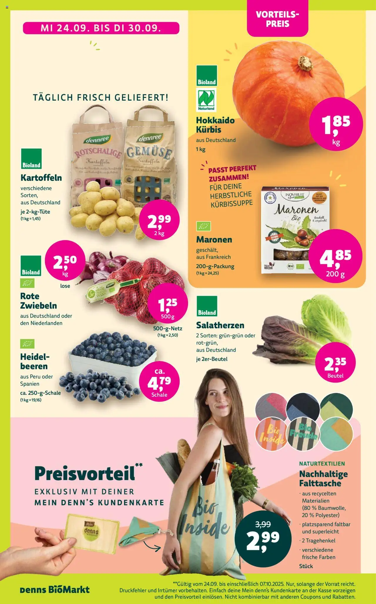 BioMarkt Prospekt – gültig ab 24.09.2025 | Seite: 2 | Produkte: Kartoffeln, Zwiebeln, Gemüse, Kürbis